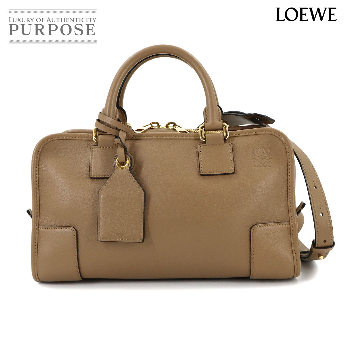 LOEWE アマソナ 28 2way ハンド ショルダー バッグ レザー ブラウン ゴールド 金具 Amazona 28 ロエベ 90315060