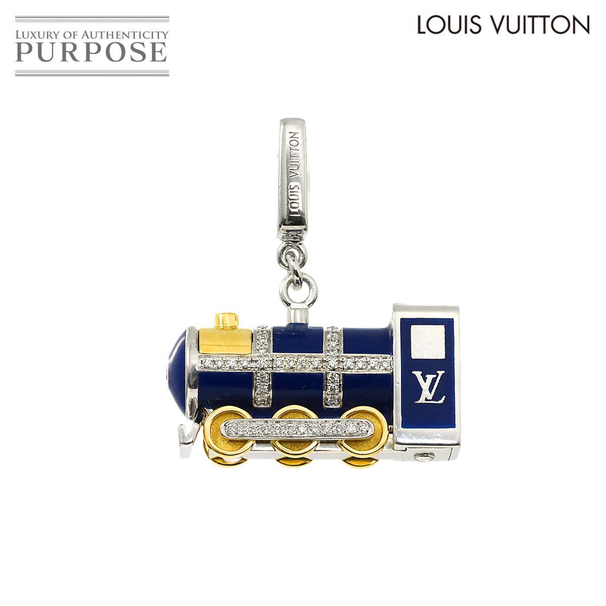 LOUIS VUITTON ダイヤ ペンダント トップ K18 WG YG ホワイト イエローゴールド 750 エナメル チャーム 汽車 Pendant Top ルイ ヴィトン 90308072