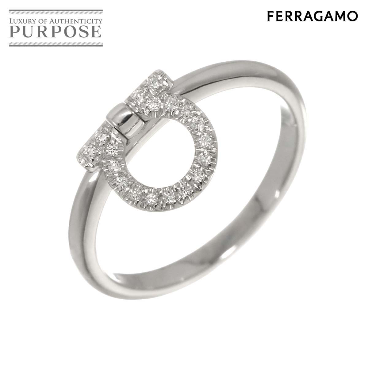 Salvatore Ferragamo ガンチーニ 16.5号 リング ダイヤ K18 WG ホワイトゴールド 750 Diamond Ring サルヴァトーレ フェラガモ 90310815