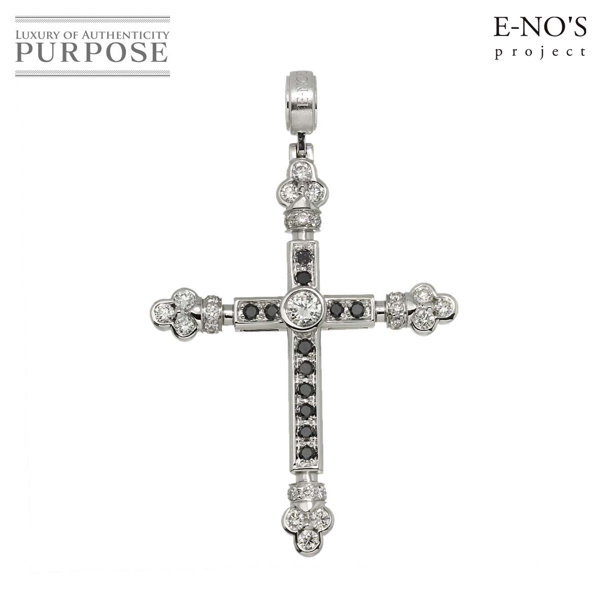 E-NO'S ダイヤ 0.21ct/0.78ct ブラックダイヤ 0.27ct ペンダントトップ K18 WG ホワイトゴールド 750 クロス Pendant Top イーノス 90310854