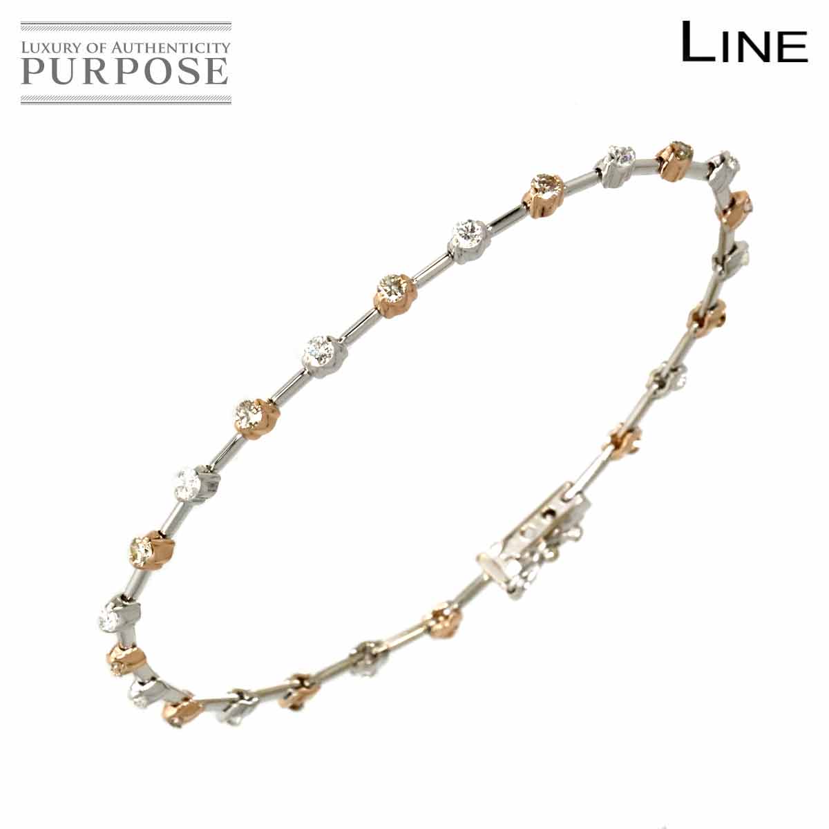DE BEERS ライン LINE ダイヤ 1.25ct ブレスレット 18cm K18 WG PG ホワイト ピンクゴールド 750 Diamond Bracelet デビアス 90310644