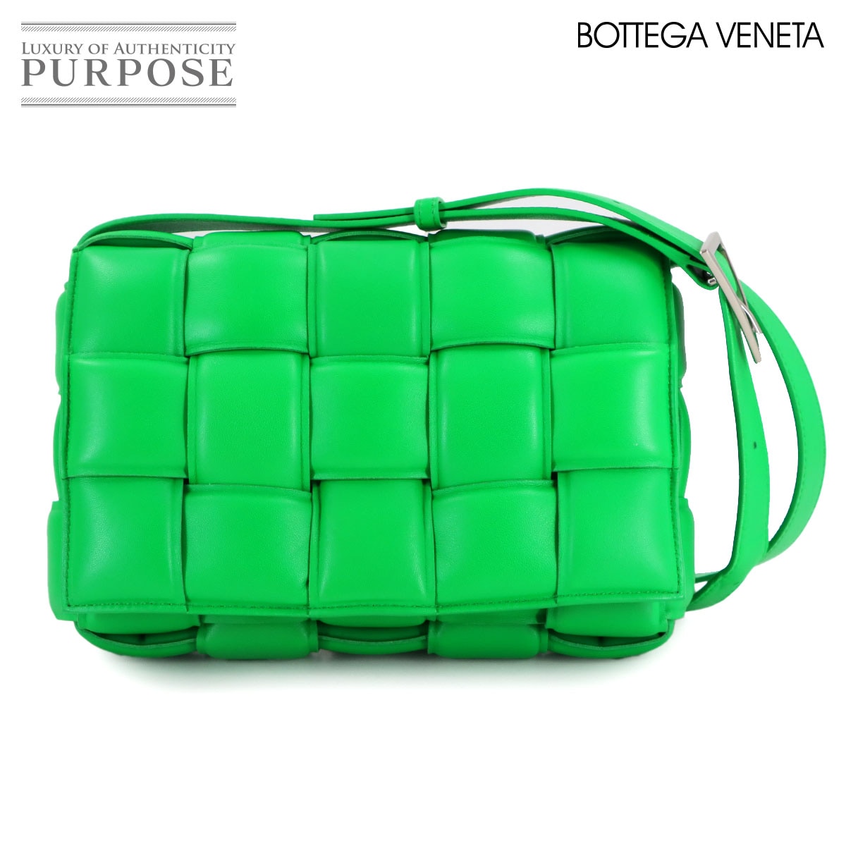 BOTTEGA VENETA イントレチャート パデッド カセット ショルダー バッグ レザー グリーン Padded Cassette ボッテガ ヴェネタ 90312074