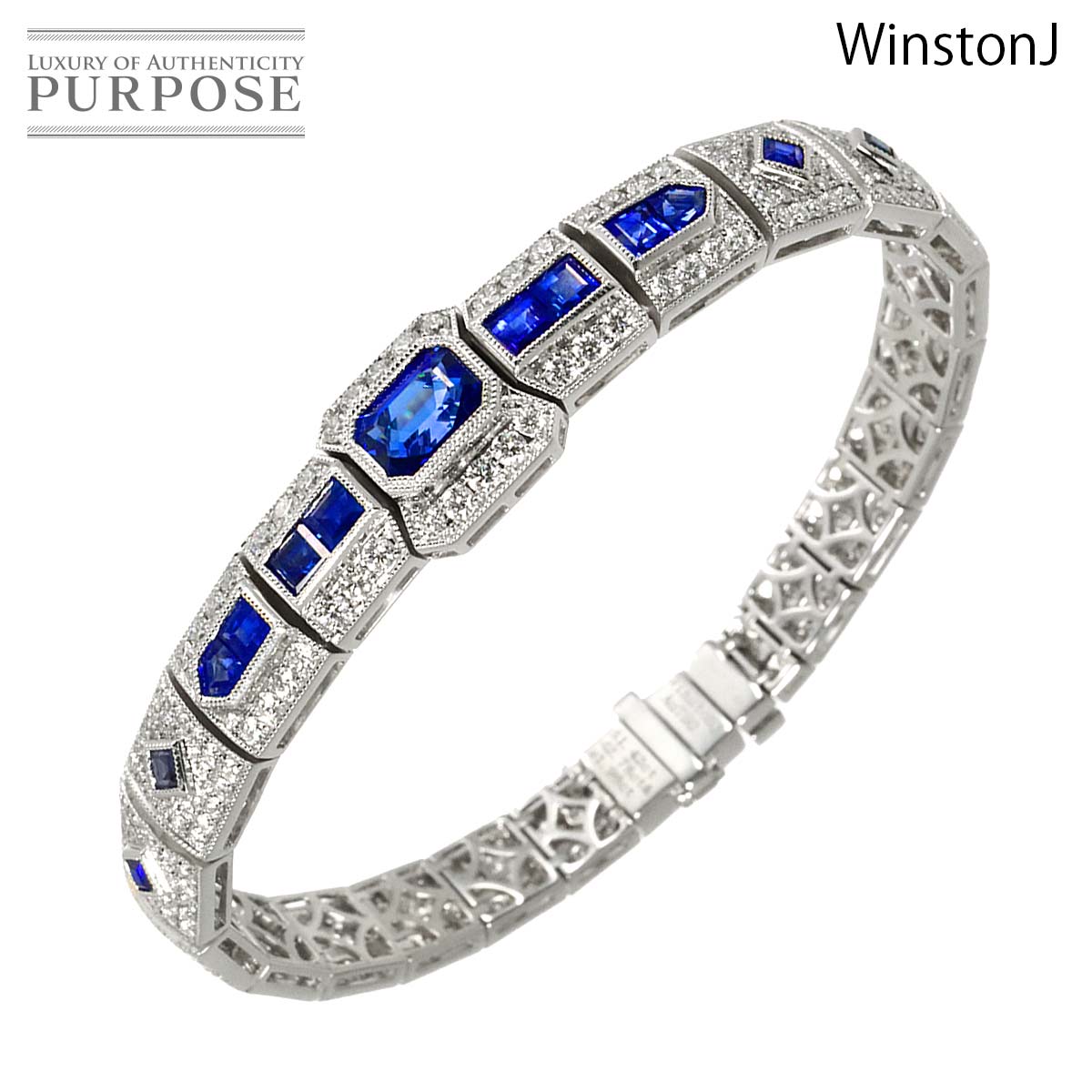 WINSTON J サファイヤ 1.42/1.98ct ダイヤ 2.78ct ブレスレット 14cm K18 WG ホワイトゴールド 750 Bracelet ウィンストン ジェイ 90313630