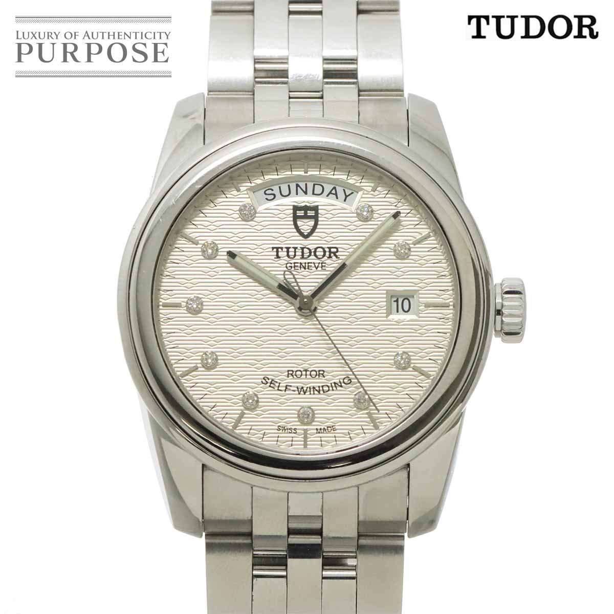TUDOR グラマー デイトデイ 56000 10P ダイヤ メンズ 腕時計 シルバー オートマ 自動巻き ウォッチ Glamour チューダー チュードル 90318106