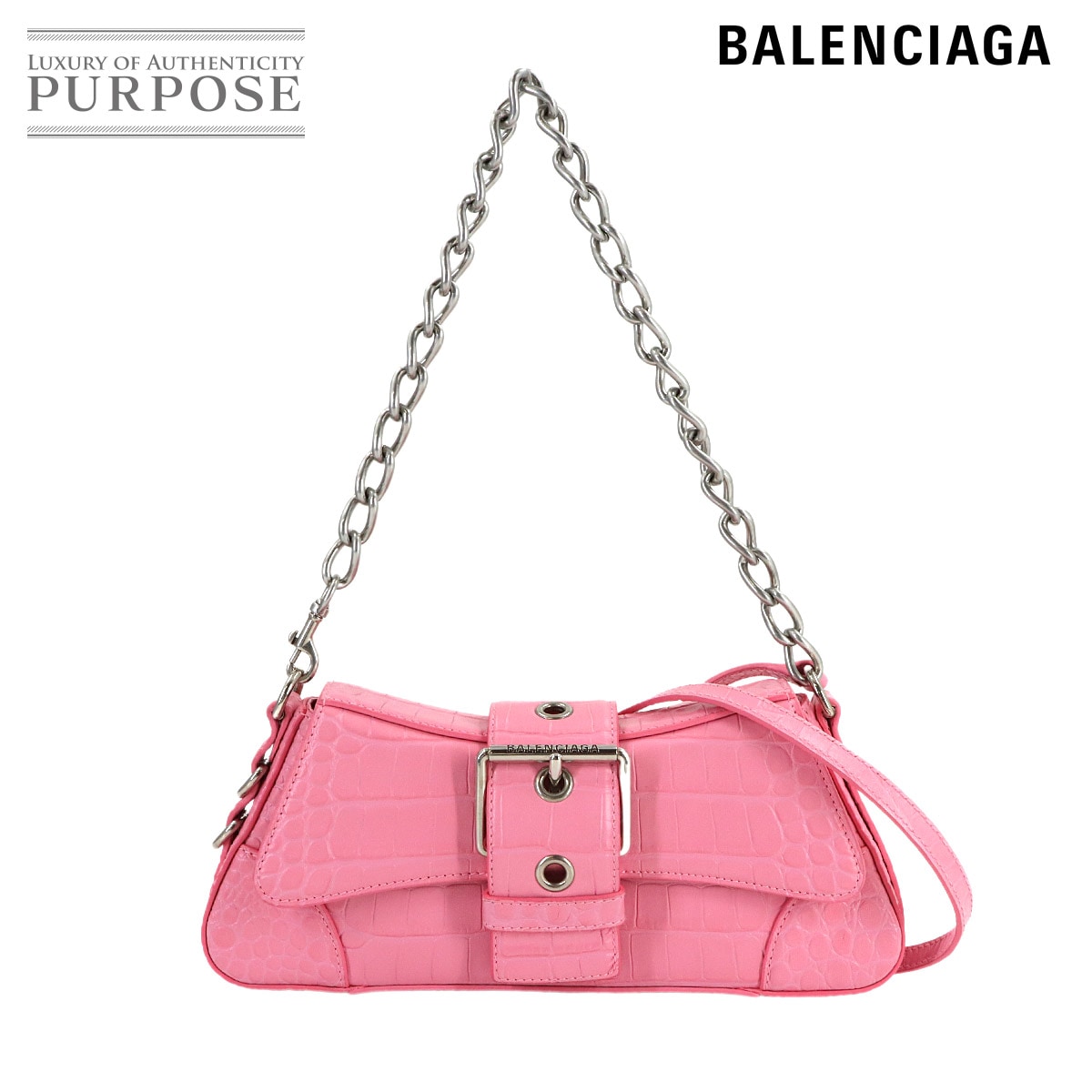 BALENCIAGA リンゼイ ショルダー バッグ レザー ピンク 701141 シルバー 金具 Shoulder Bag バレンシアガ 90313896