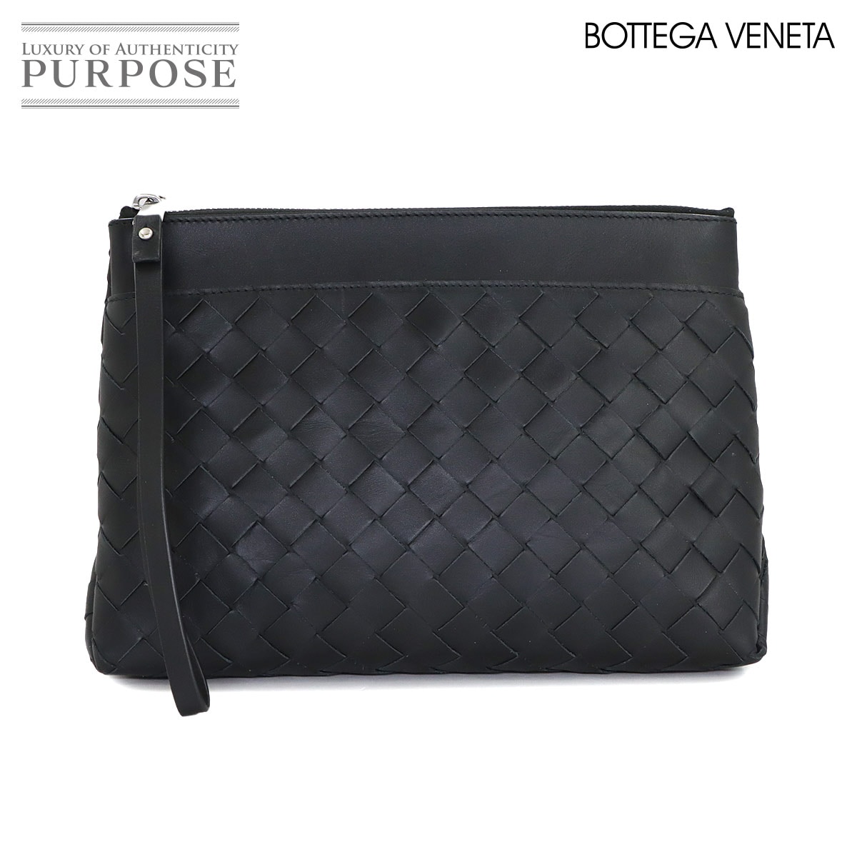 BOTTEGA VENETA イントレチャート クラッチ セカンド バッグ レザー ブラック Clutch Second Bag ボッテガ ヴェネタ 90316726