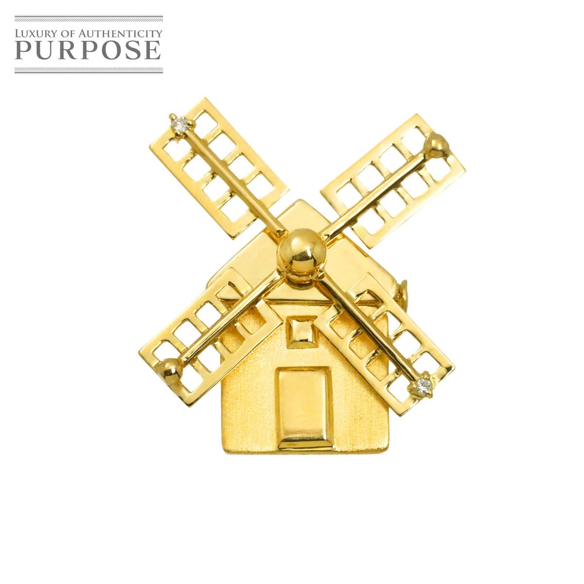 ダイヤ 0.04ct ブローチ K18 YG イエローゴールド 750 Diamond Brooch 90312905