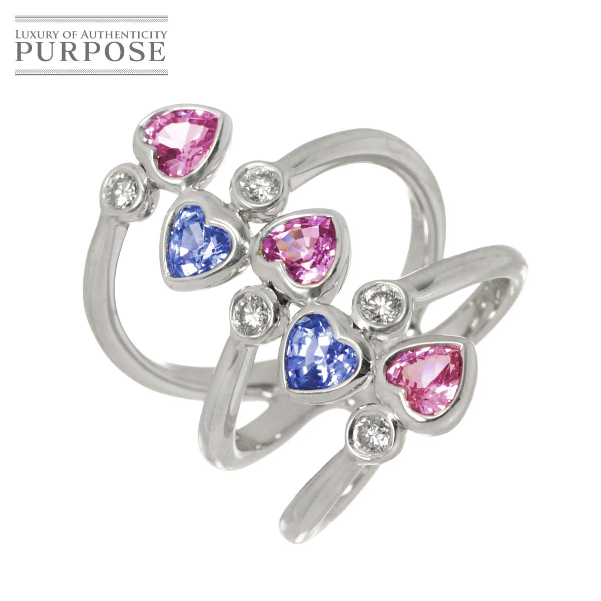 リング 12号 サファイヤ 1.06ct/0.76ct ダイヤ 0.24ct K18 WG ホワイトゴールド 750 指輪 Sapphire Ring 90313622