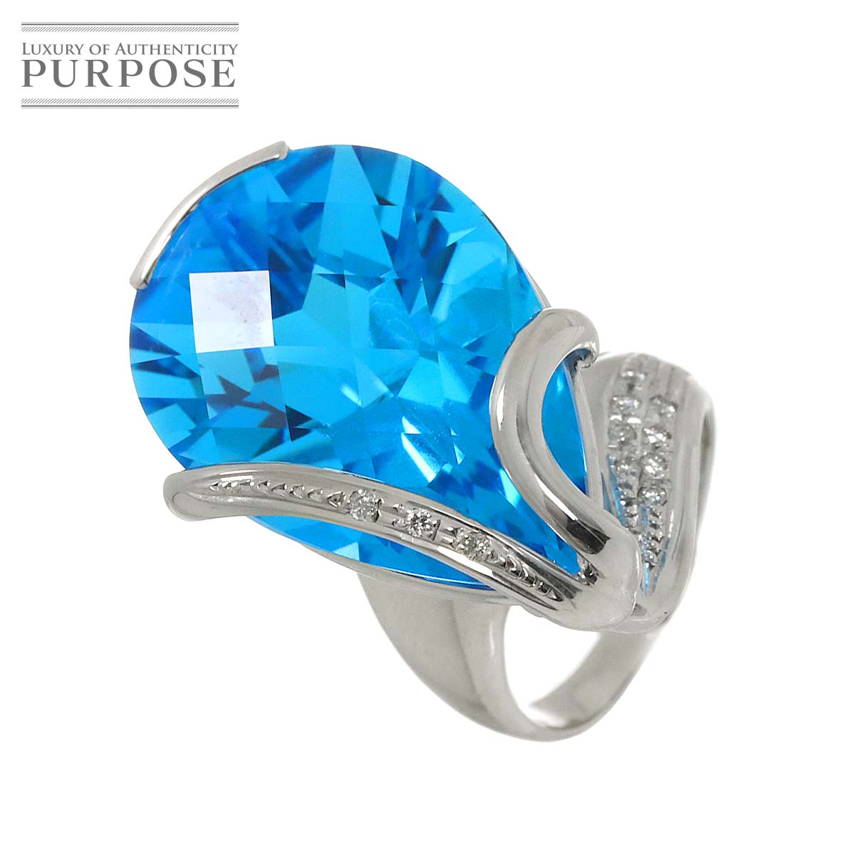 リング 10.5号 ブルートパーズ 41.78ct ダイヤ 0.11ct K18 WG ホワイトゴールド 750 指輪 Topaz Ring 90313651