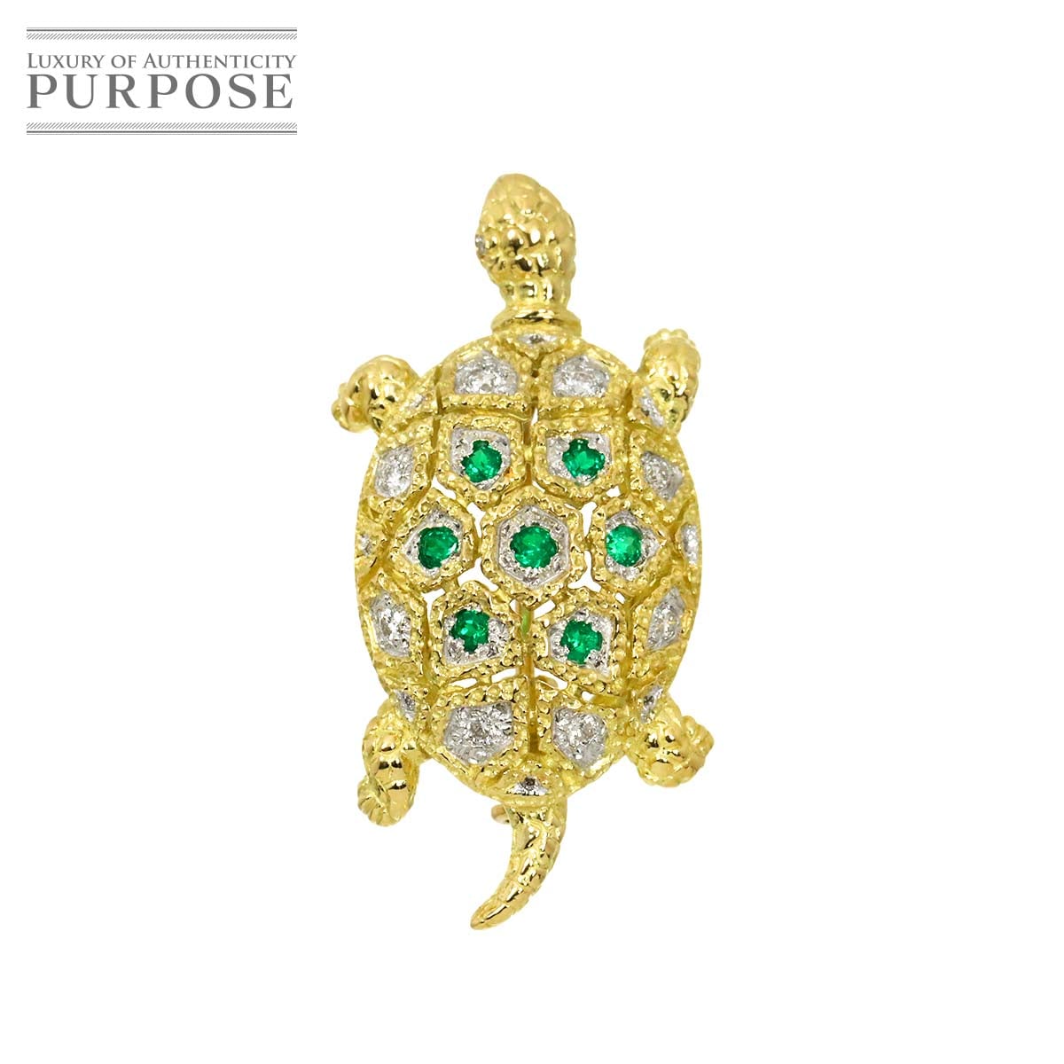 エメラルド 0.16ct ダイヤ 0.15ct K18 YG ブローチ 兼 ペンダント トップ イエローゴールド 750 Emerald Brooch 90313732