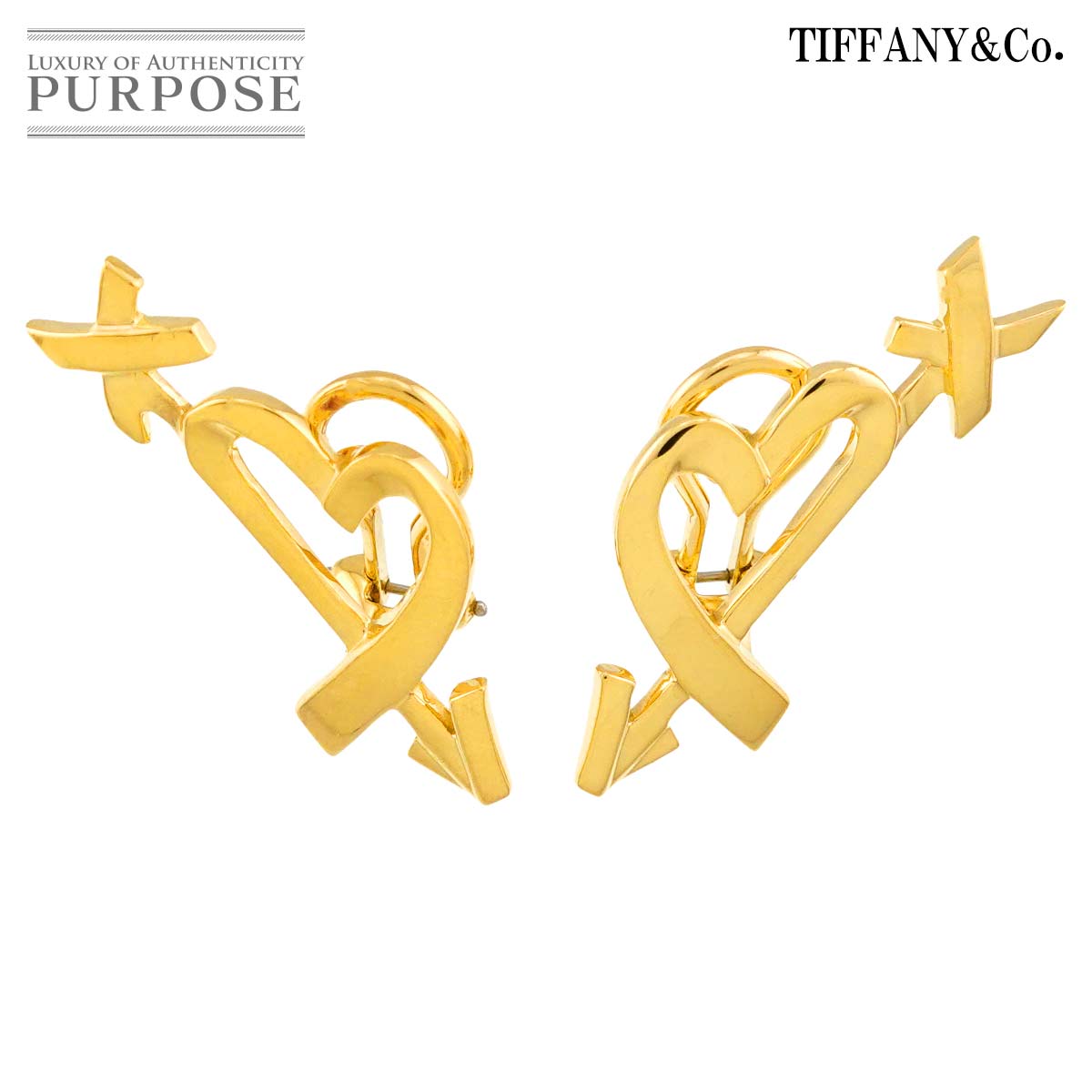 TIFFANY&Co. ラビング ハート アロー イヤリング K18 YG イエローゴールド 750 Heart Earrings Clip-on ティファニー 90313727