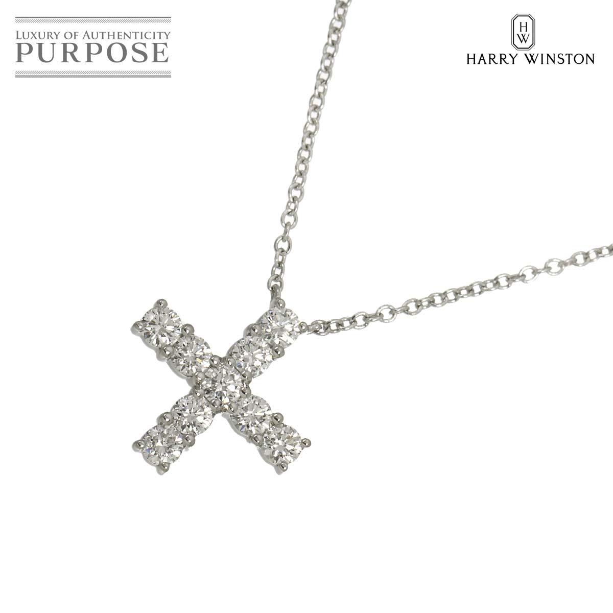 HARRY WINSTON ミニ クロス ダイヤ ネックレス 41cm Pt プラチナ Diamond Necklace【証明書付き】 ハリーウィンストン 90316796
