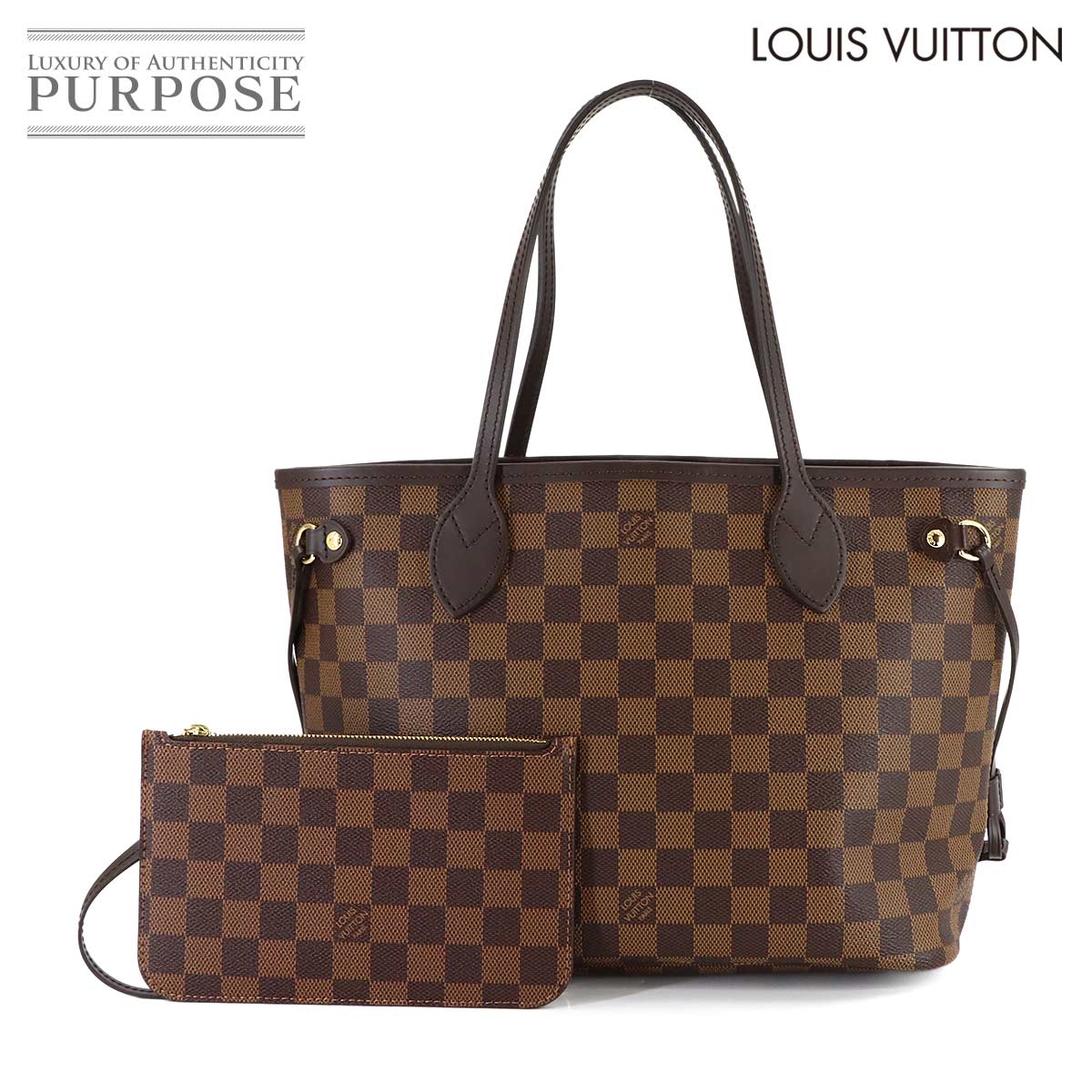 LOUIS VUITTON ダミエ ネヴァーフル PM トート バッグ エベヌ N40600 ゴールド 金具 ブラウン RFID Damier Neverfull PM ルイ ヴィトン 90313985