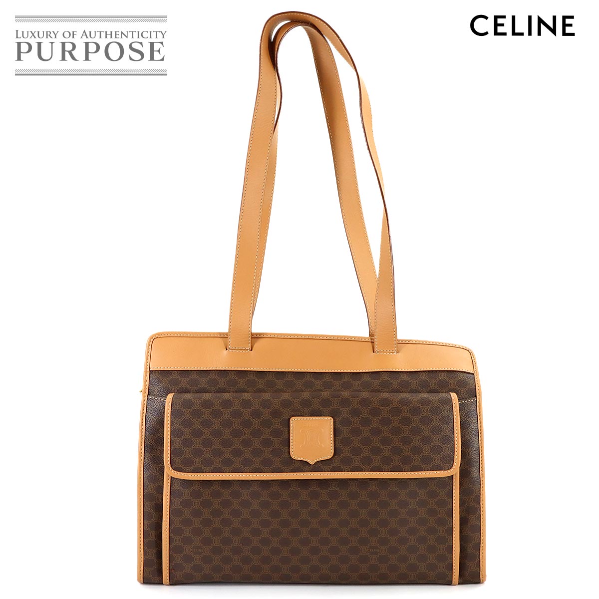CELINE マカダム ショルダー バッグ PVC レザー ブラウン ゴールド 金具 ヴィンテージ Macadam Shoulder Bag セリーヌ 90315315