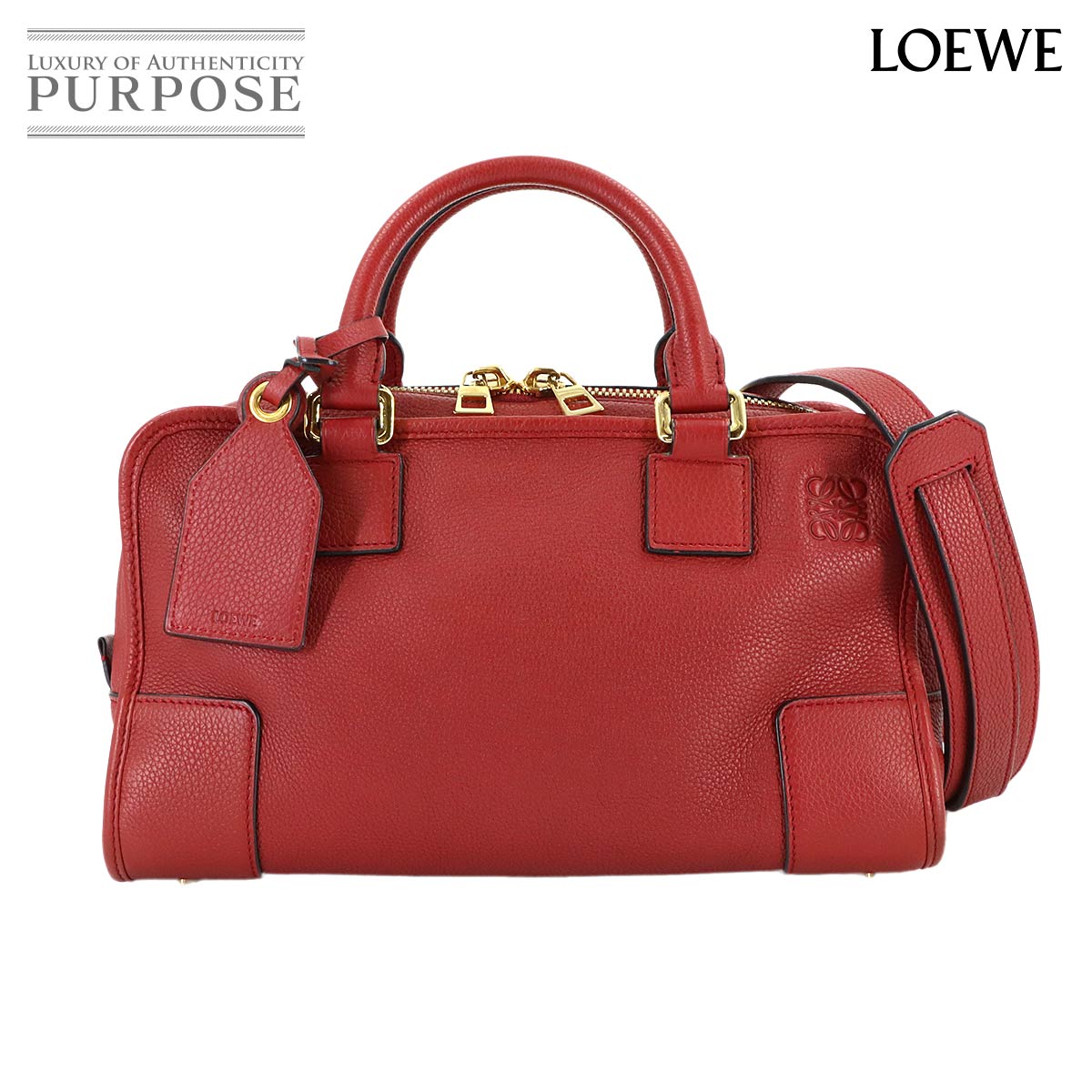 LOEWE アマソナ 28 2way ハンド ショルダー バッグ レザー レッド ゴールド 金具 Amazona 28 ロエベ 90315404