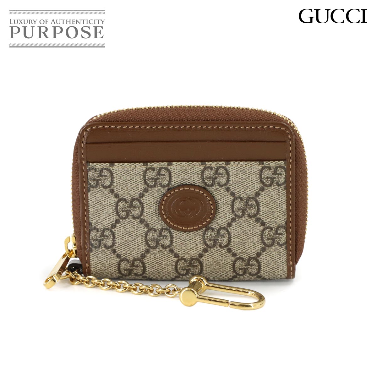 GUCCI インターロッキングG キーフック付き ジップウォレット 財布 カードケース GGスプリームキャンバス レザー ベージュ ブラウン 700691 Zip Wallet グッチ 90316041