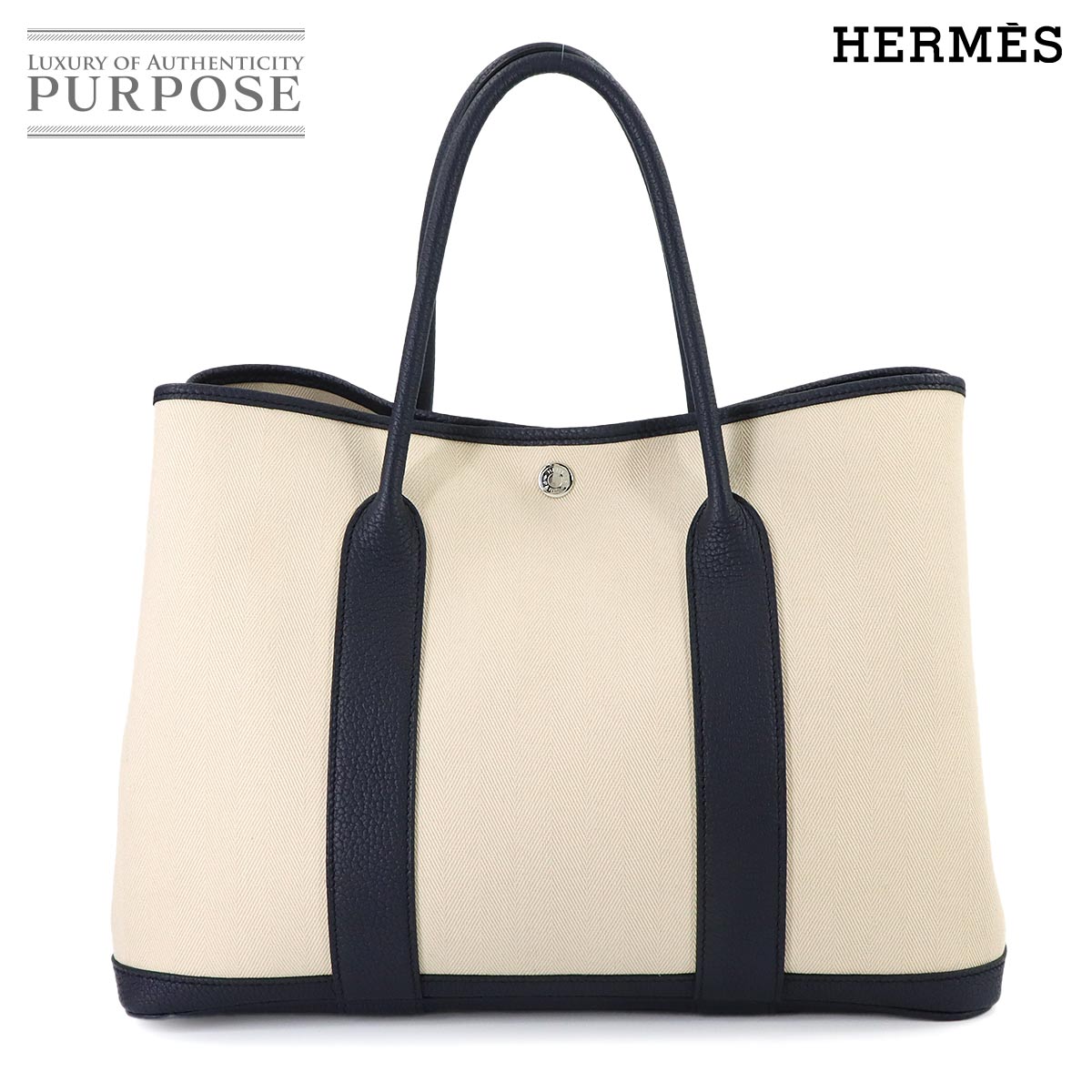 HERMES ガーデンパーティ 36 PM トート バッグ トワルシェブロン ネゴンダ クレ ブルーインディゴ C刻印 シルバー 金具 Garden Party PM エルメス 90316047