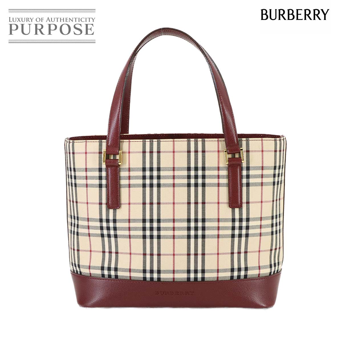 BURBERRY ノバチェック ハンド バッグ キャンバス レザー ベージュ ボルドー Hand Bag バーバリー 90316117