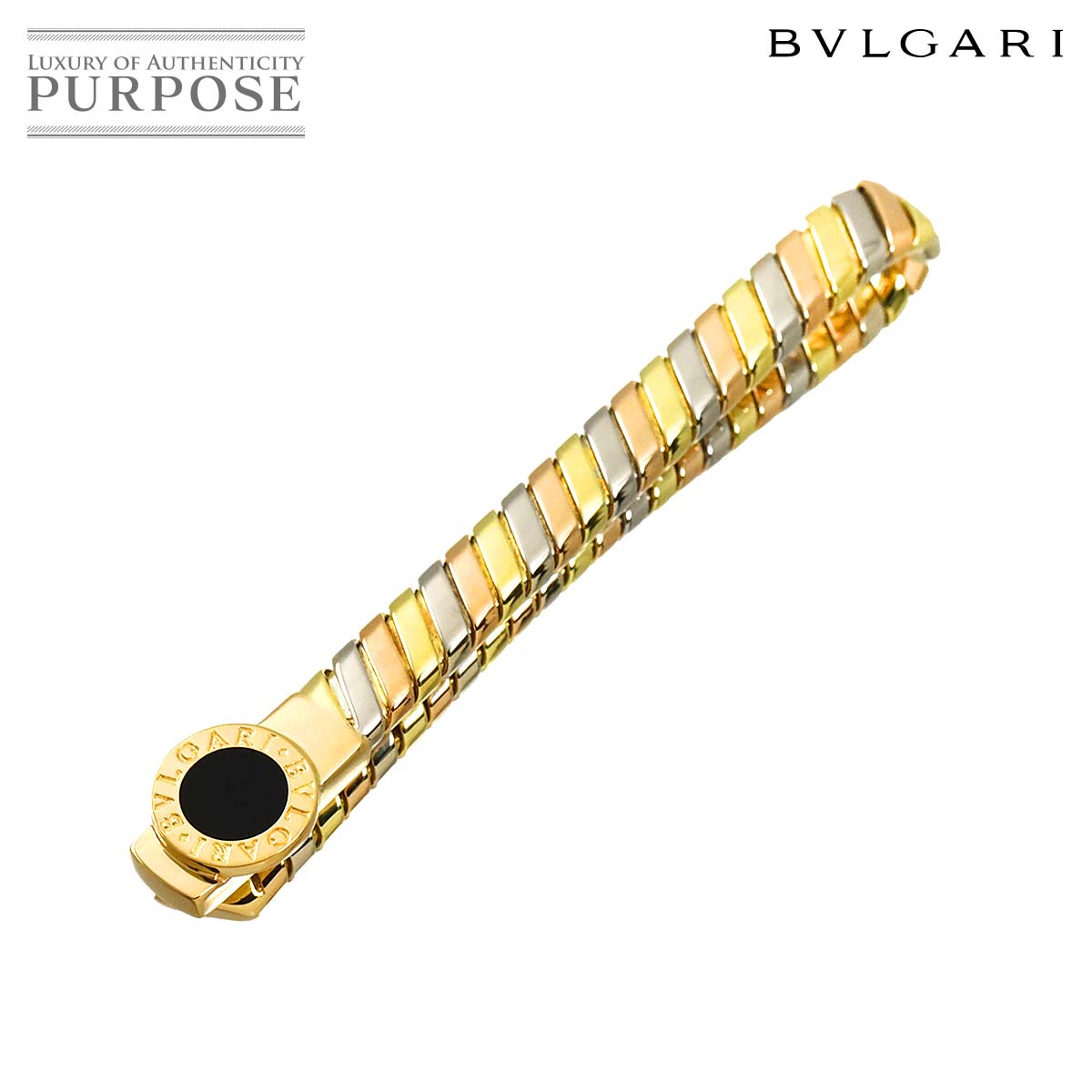 BVLGARI ダブルロゴ トゥボガス オニキス タイピン K18 YG WG PG スリーゴールド スリーカラー 750 750 タイバー Tie Bar ブルガリ 90313589