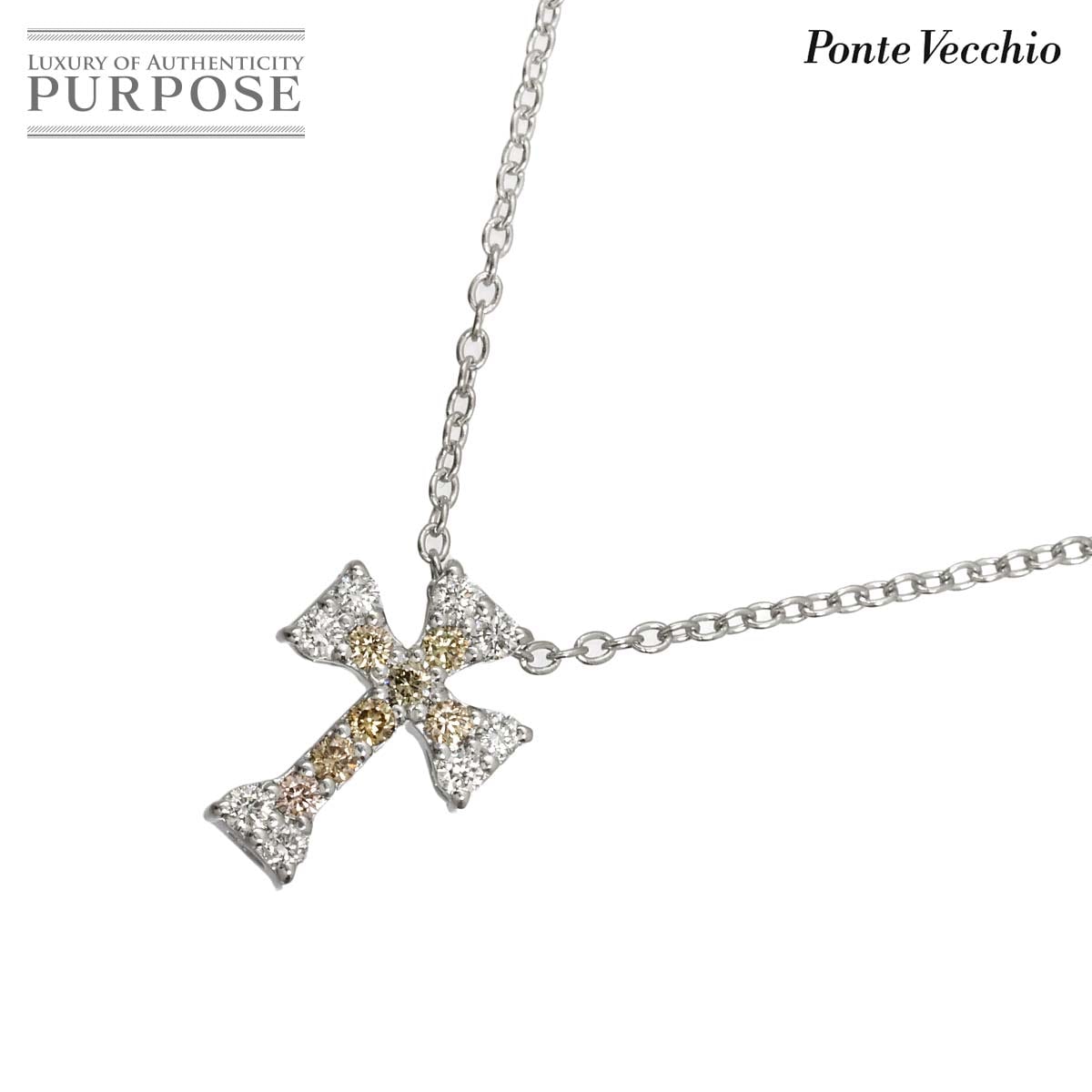 Ponte Vecchio ダイヤ 0.11ct/0.11ct ネックレス 41cm K18 WG ホワイトゴールド 750 クロス Diamond Necklace ポンテヴェキオ 90313597
