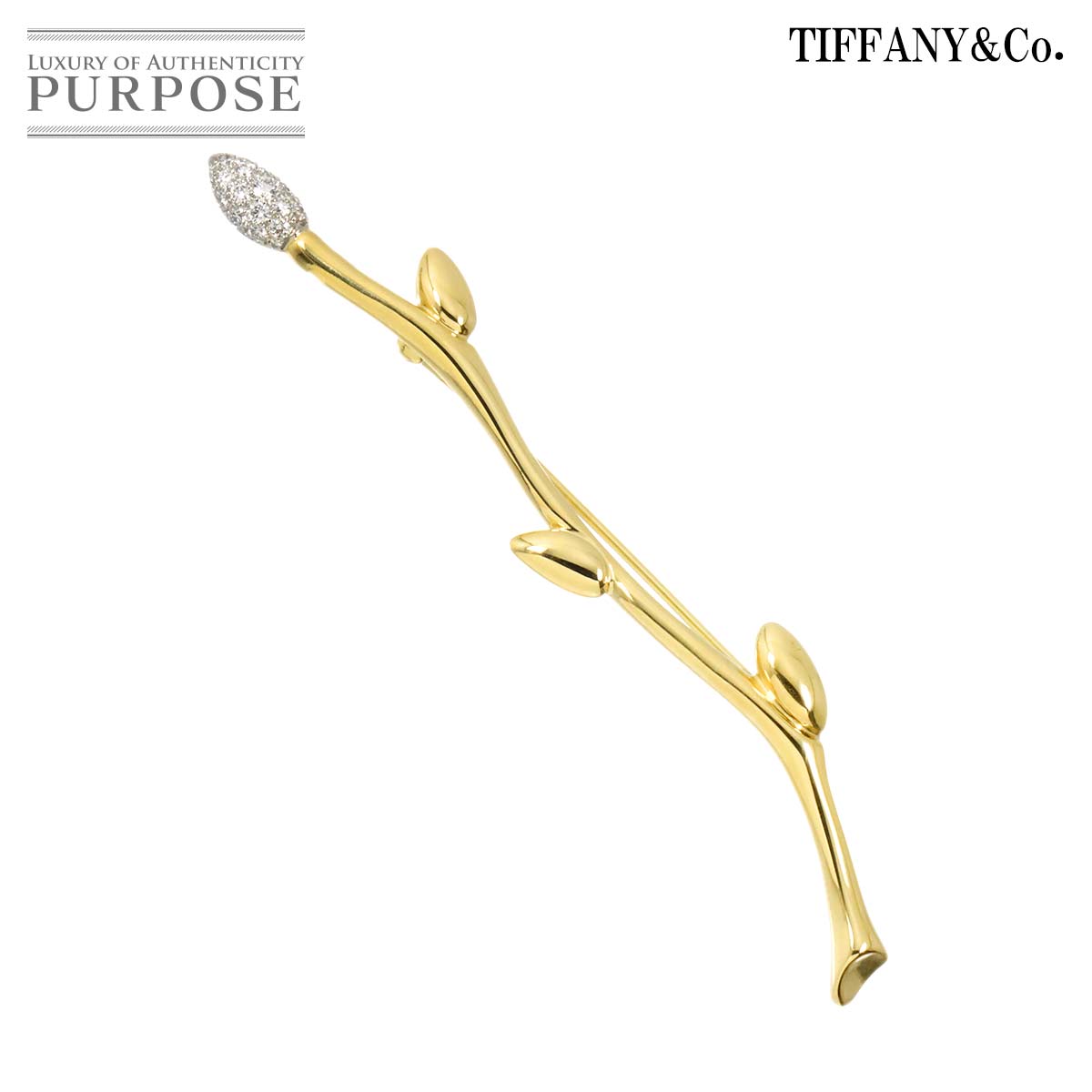 TIFFANY&Co. リーフモチーフ ダイヤ ブローチ K18 YG イエローゴールド 750 Pt Diamond Brooch ティファニー 90313707