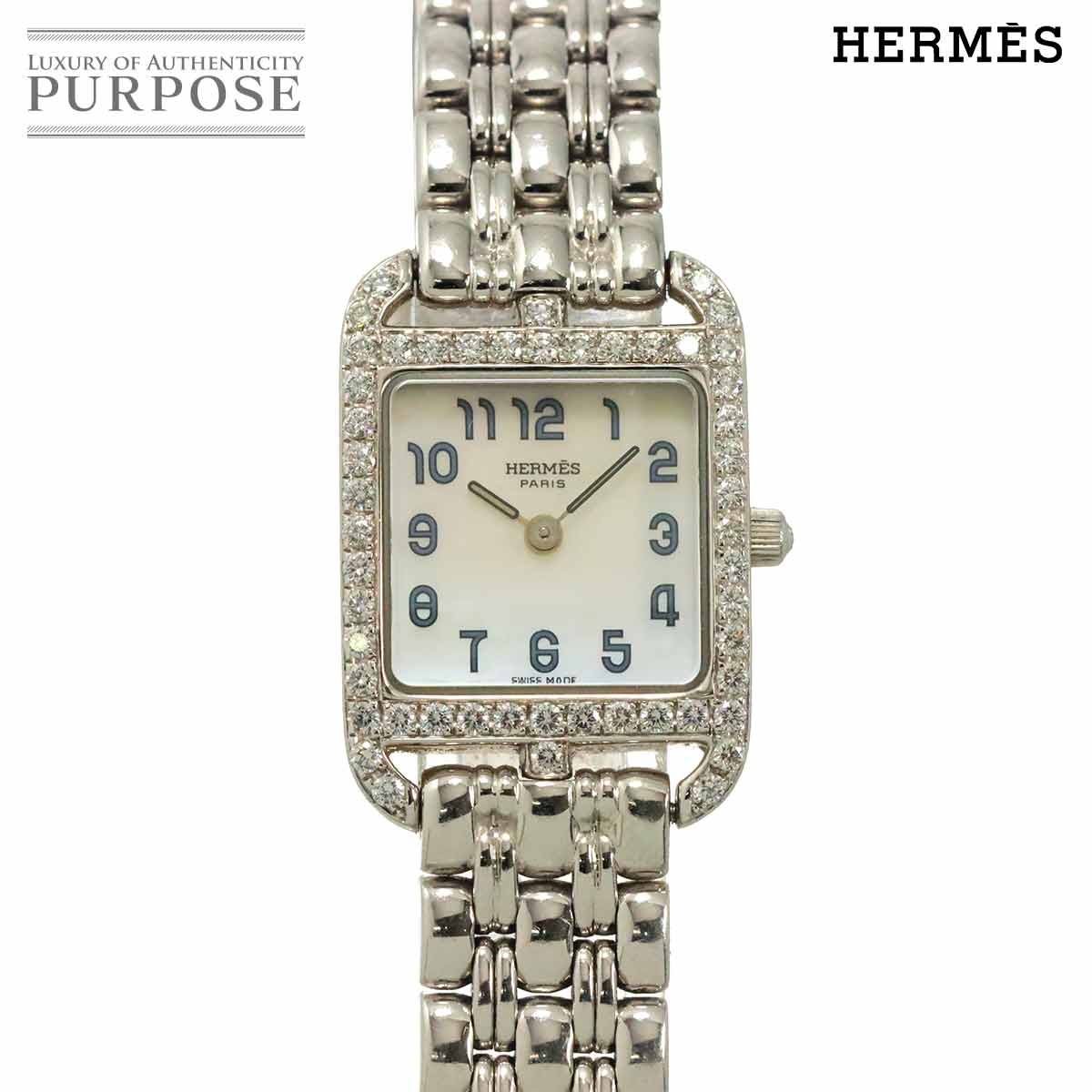 HERMES ケープコッド ミニ CC1 192 レディース 腕時計 ダイヤベゼル ホワイトシェル K18WG ホワイトゴールド 金無垢 クォーツ ウォッチ Cape cod エルメス 90317564