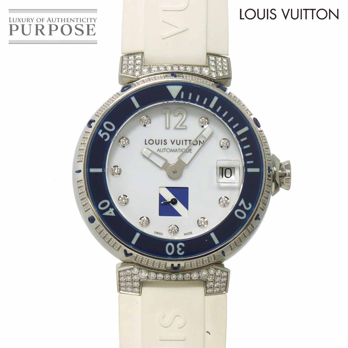 LOUIS VUITTON タンブール ダイビング Q113C メンズ 腕時計 ダイヤモンド デイト ホワイト オートマ 自動巻き ウォッチ Tambour ルイ ヴィトン 90317638