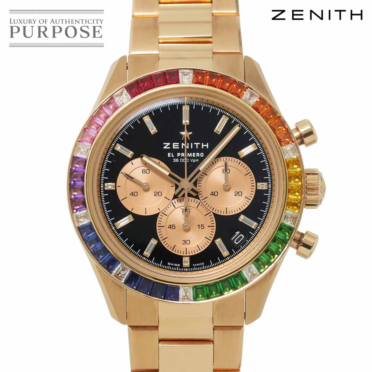 ZENITH エルプリメロ クロノマスター スポーツ ヨシダスペシャルエディション 22 3103 3600 メンズ 腕時計 12P バケットダイヤ レインボー K18PG 金無垢 自動巻き El Primero ゼニス 90318364