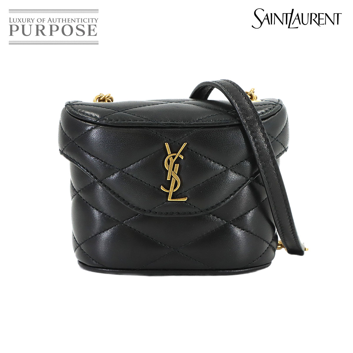 SAINT LAURENT ジューン マイクロボックス チェーン ショルダー バッグ レザー ブラック 766793 June Micro Box サンローラン 90316072