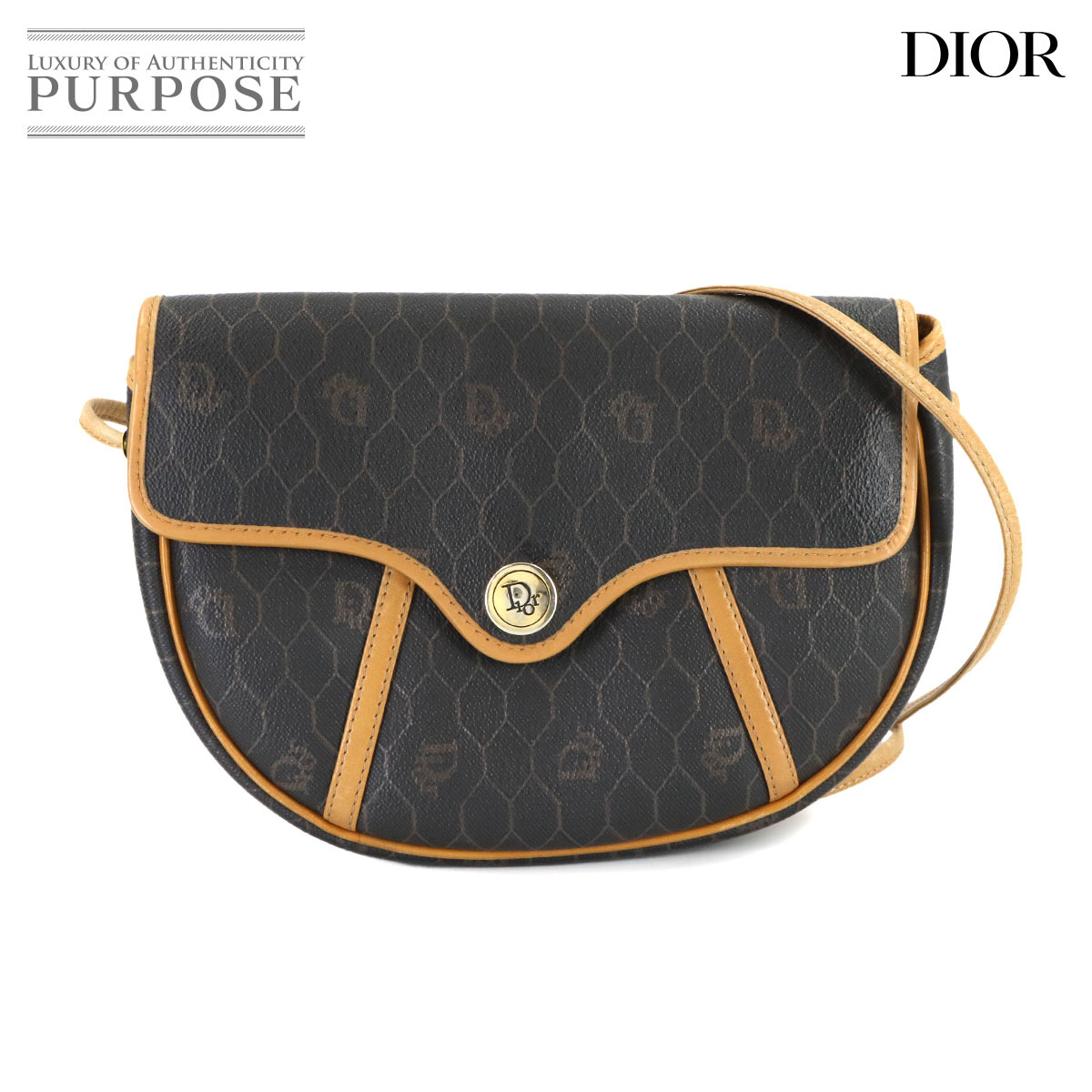 Christian Dior ハニカム ショルダー バッグ PVC レザー ブラック ブラウン ゴールド 金具 ヴィンテージ Honeycomb Shoulder Bag クリスチャン ディオール 90316118
