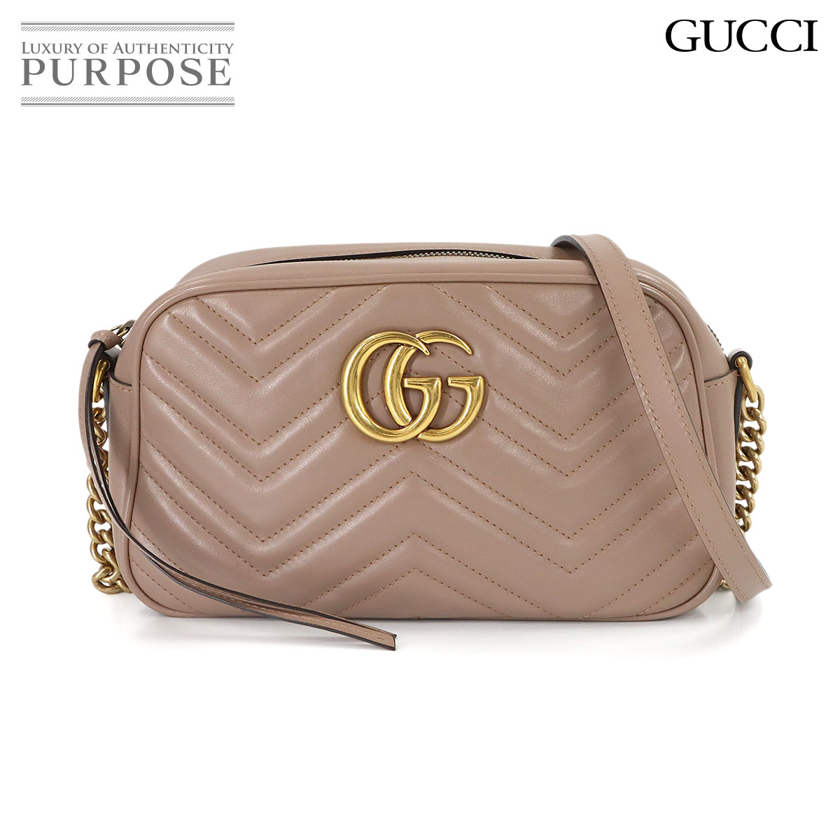 GUCCI GGマーモント スモール ショルダー バッグ レザー ベージュ 447632 ゴールド 金具 GG Marmont Bag グッチ 90316520
