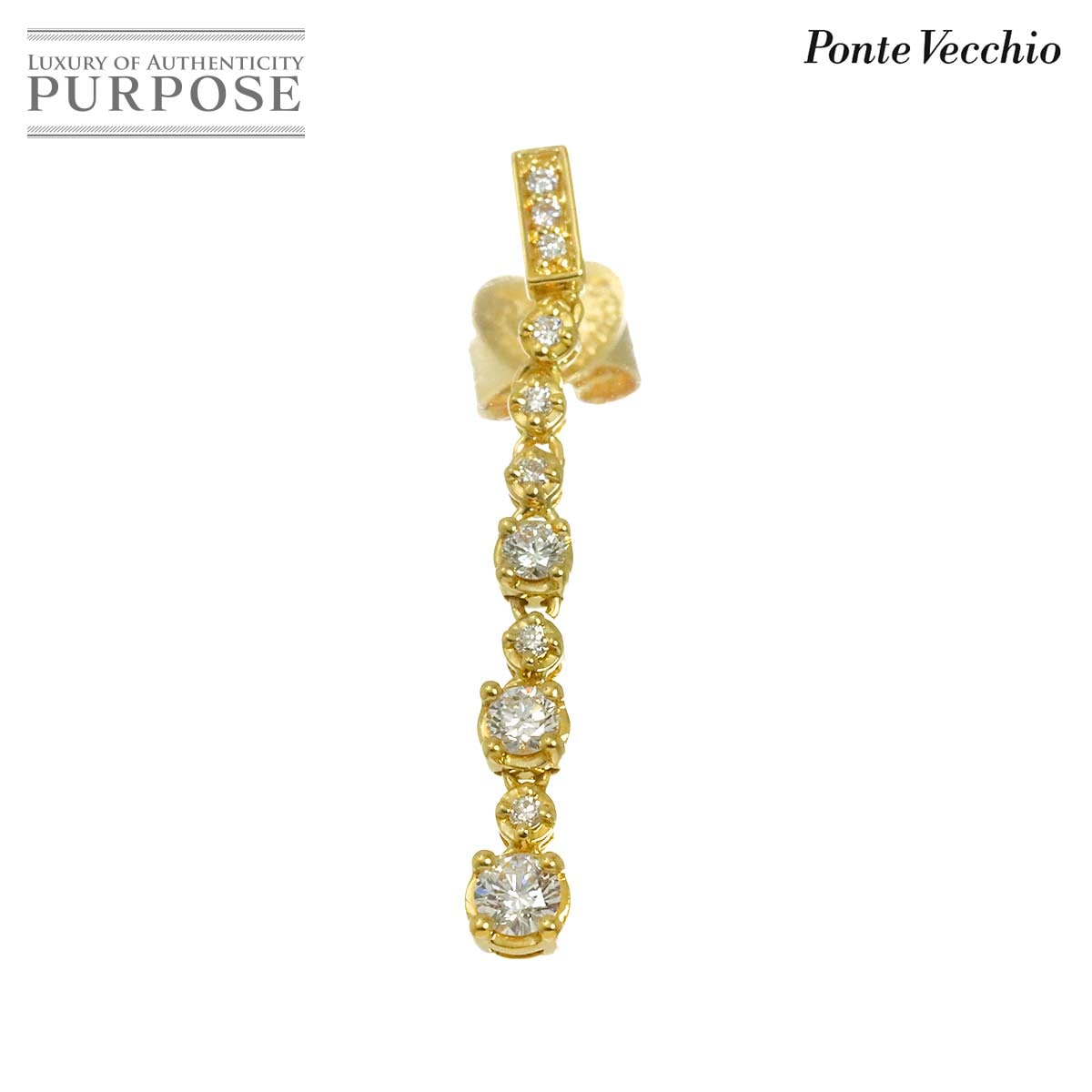 Ponte Vecchio ダイヤ 0.41ct ピアス K18 YG イエローゴールド 750 PV 片方のみ 片耳 Diamond Earrings Pierced ポンテヴェキオ 90313635