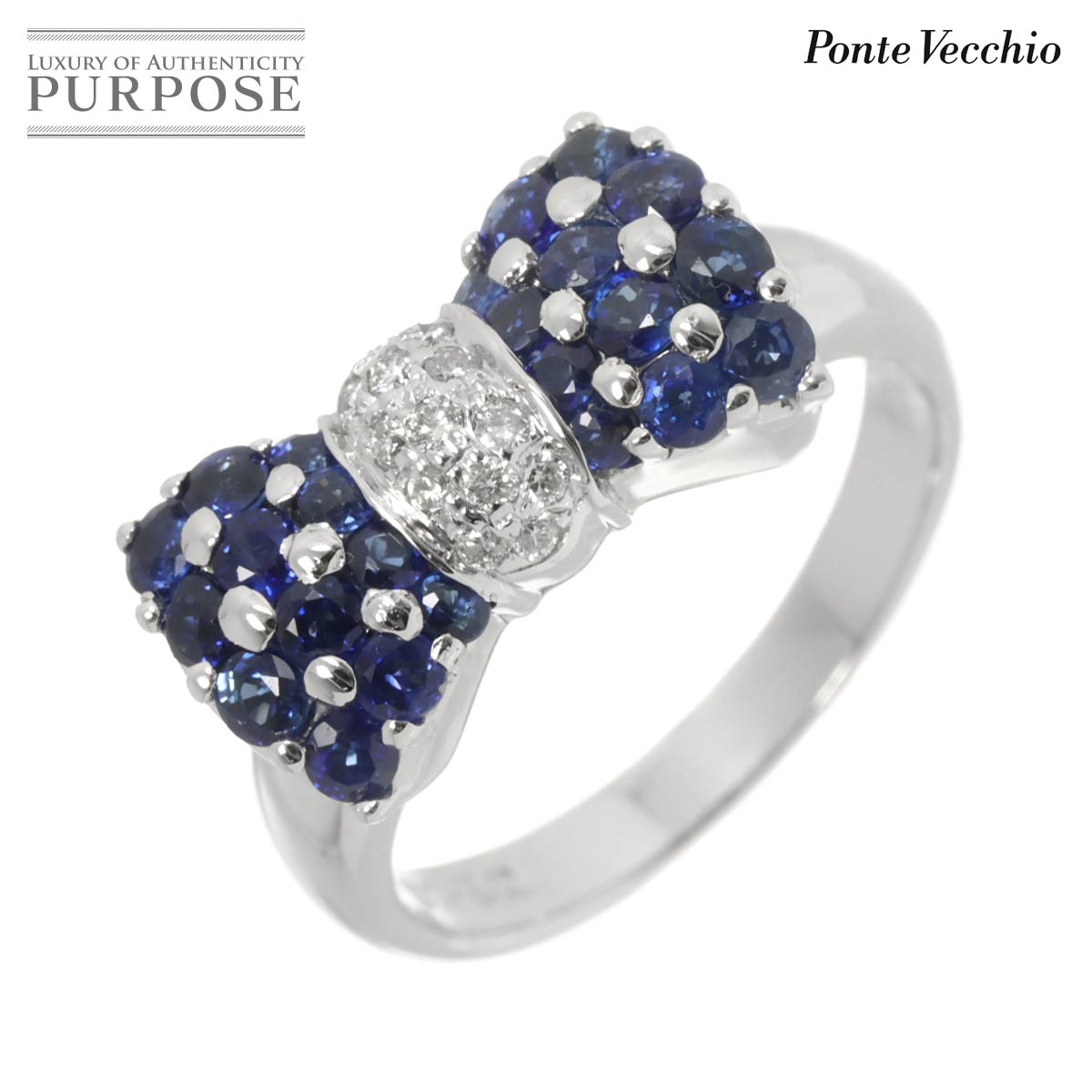 Ponte Vecchio 12号 リング サファイヤ 1.20ct ダイヤ 0.12ct K18 WG ホワイトゴールド 750 指輪 リボン Sapphire Ring ポンテヴェキオ 90313740
