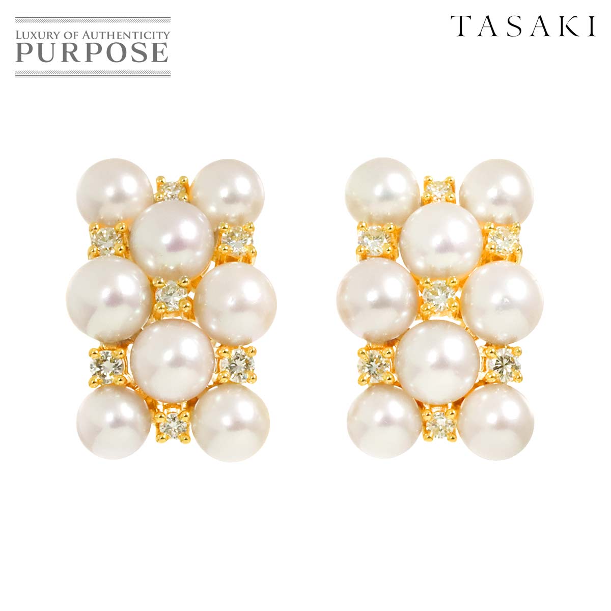TASAKI ベビーパール 4.7-4.2mm ダイヤ 0.12/0.12ct イヤリング K18 YG イエローゴールド 750 パール 田崎真珠 Earrings Clip on タサキ 90315638