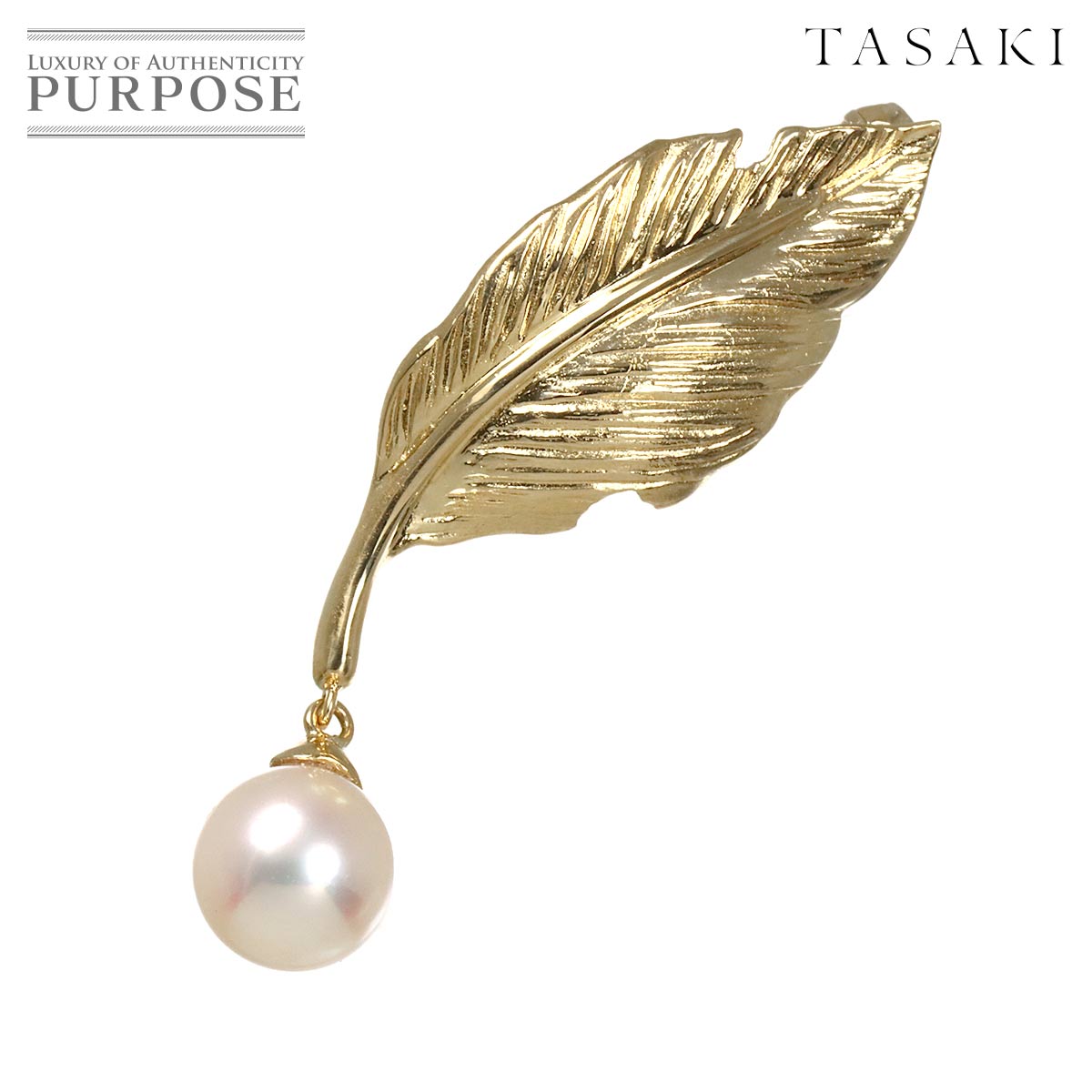TASAKI アコヤ真珠 8.6mm ブローチ K18 YG イエローゴールド パール 田崎真珠 羽根 Akoya Pearl Brooch タサキ 90315738