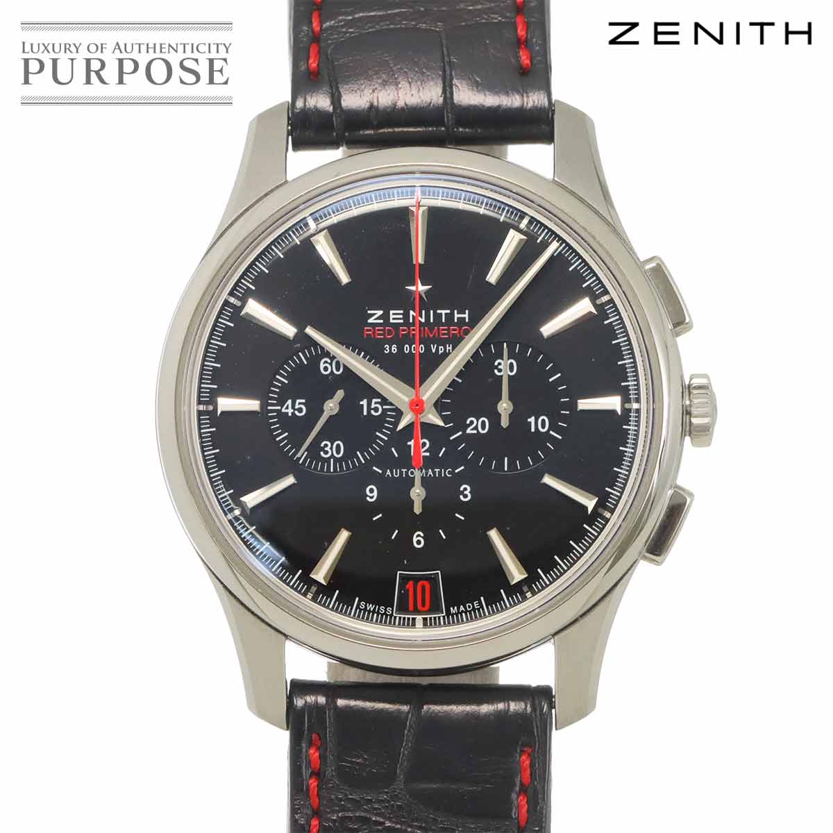 ZENITH キャプテン クロノグラフ 36000VpH レッド プリメロ 03 2115 400 メンズ 腕時計 デイト ブラック オートマ 自動巻き ウォッチ Captain ゼニス 90318351