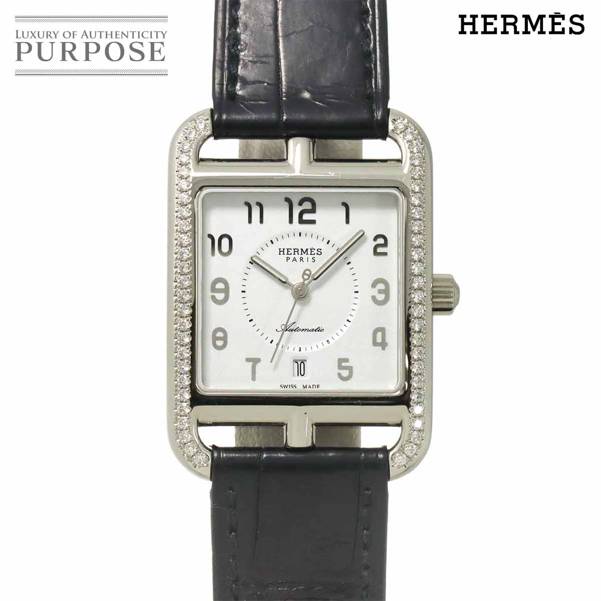 HERMES ケープコッド CC1 730 ベゼル ダイヤ メンズ 腕時計 デイト ホワイト オートマ 自動巻き ウォッチ Cape Cod エルメス 90318667