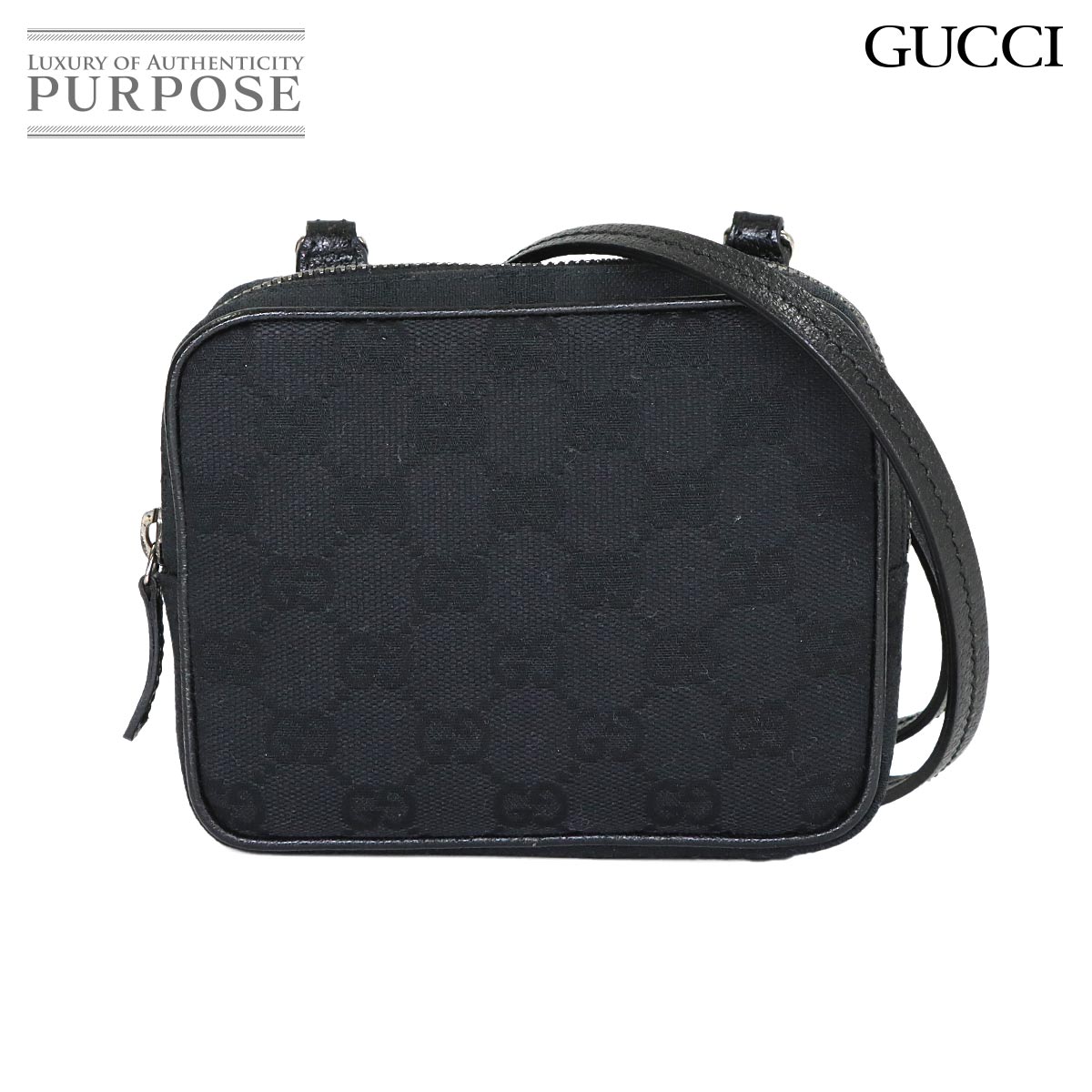 GUCCI GGキャンバス ミニ ショルダー バッグ レザー ブラック 120975 シルバー 金具 Shoulder Bag グッチ 90316714
