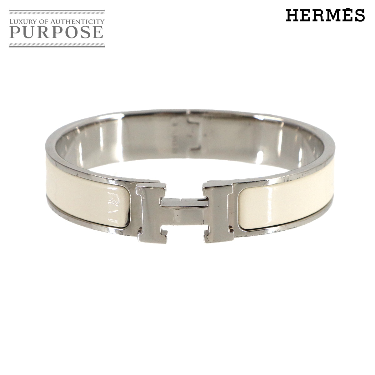 HERMES クリックH PM バングル アイボリー シルバー アクセサリー Clic H PM エルメス 90317160