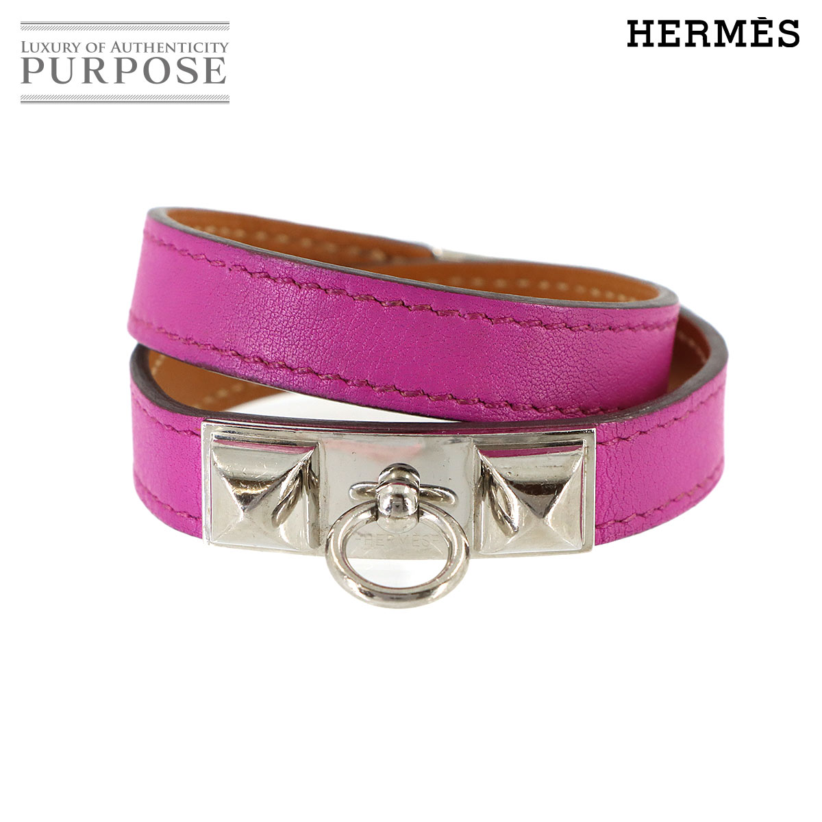 HERMES リヴァル ドゥブルトゥール ブレスレット スイフト ローズパープル A刻印 T2 Rivale Double Tour エルメス 90317997