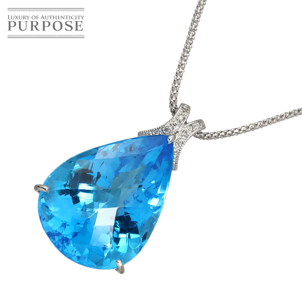 ブルートパーズ 36.40ct ダイヤ 0.05ct ネックレス 45cm K18 WG ホワイトゴールド 750 Blue Topaz Necklace 90312903