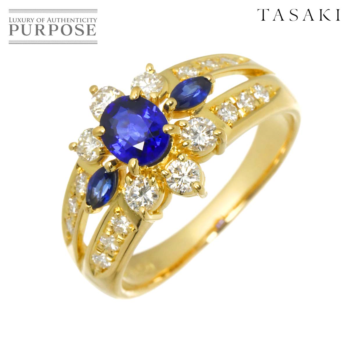 TASAKI 13号 リング サファイヤ 0.50ct ダイヤ 0.59ct K18 YG イエローゴールド 750 指輪 Sapphire Ring タサキ 90315589