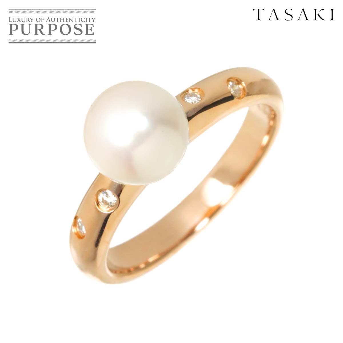 TASAKI 11号 リング アコヤ真珠 7.4mm ダイヤ 0.05ct K18 PG ピンクゴールド 750 パール 指輪 Akoya Pearl Ring タサキ 90316824