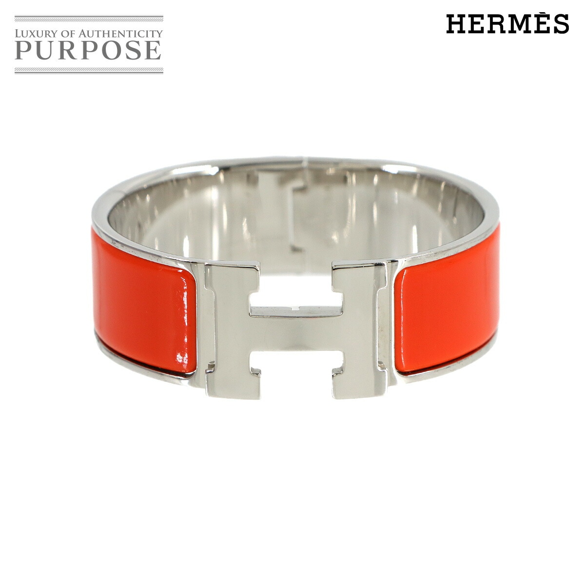HERMES クリッククラック H バングル オレンジ シルバー 金具 アクセサリー Clic Clac H エルメス 90317159