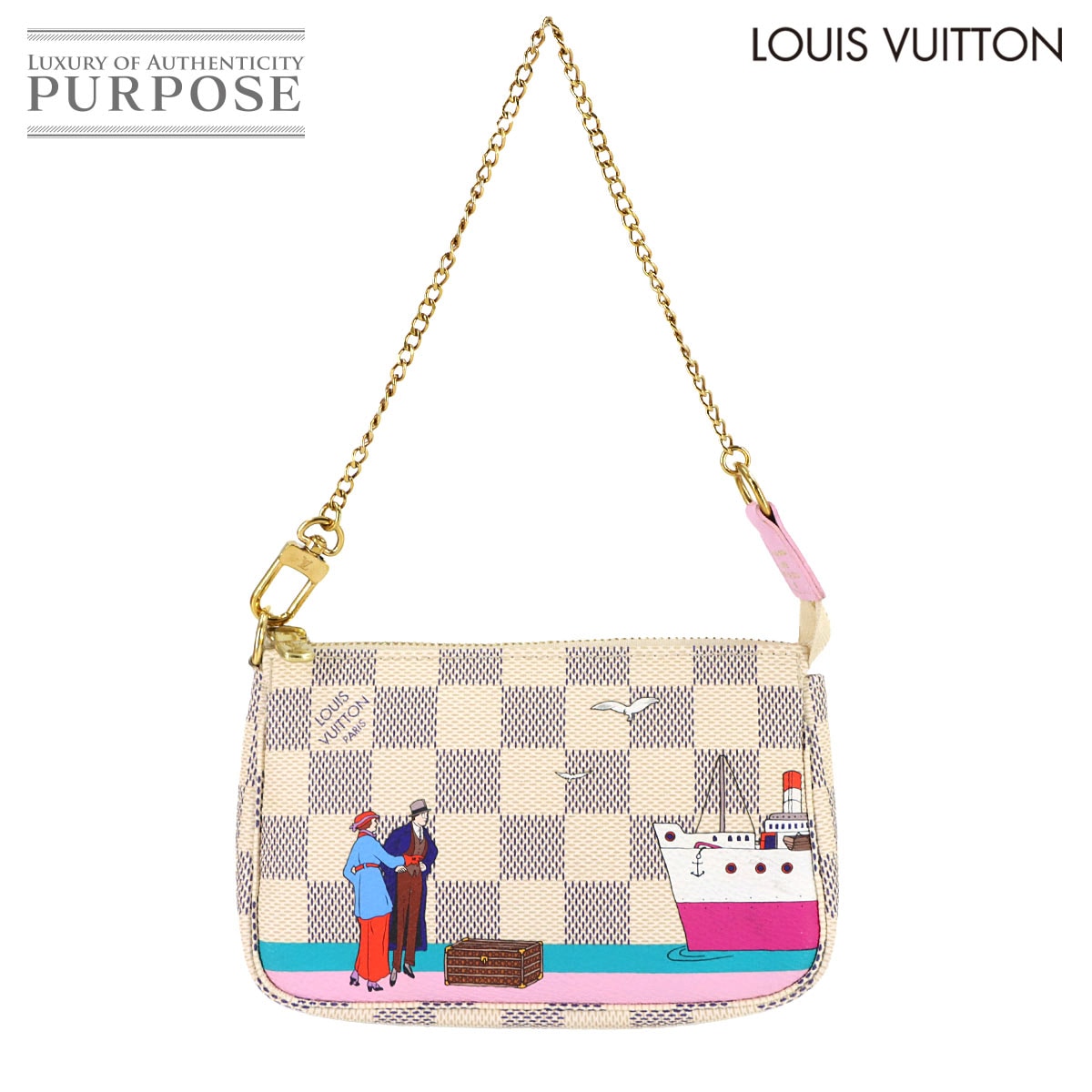 LOUIS VUITTON ダミエ アズール ミニ ポシェット アクセソワール ハンド バッグ ホワイト マルチカラー N41669 Mini Pochette Accessoires ルイ ヴィトン 90318012