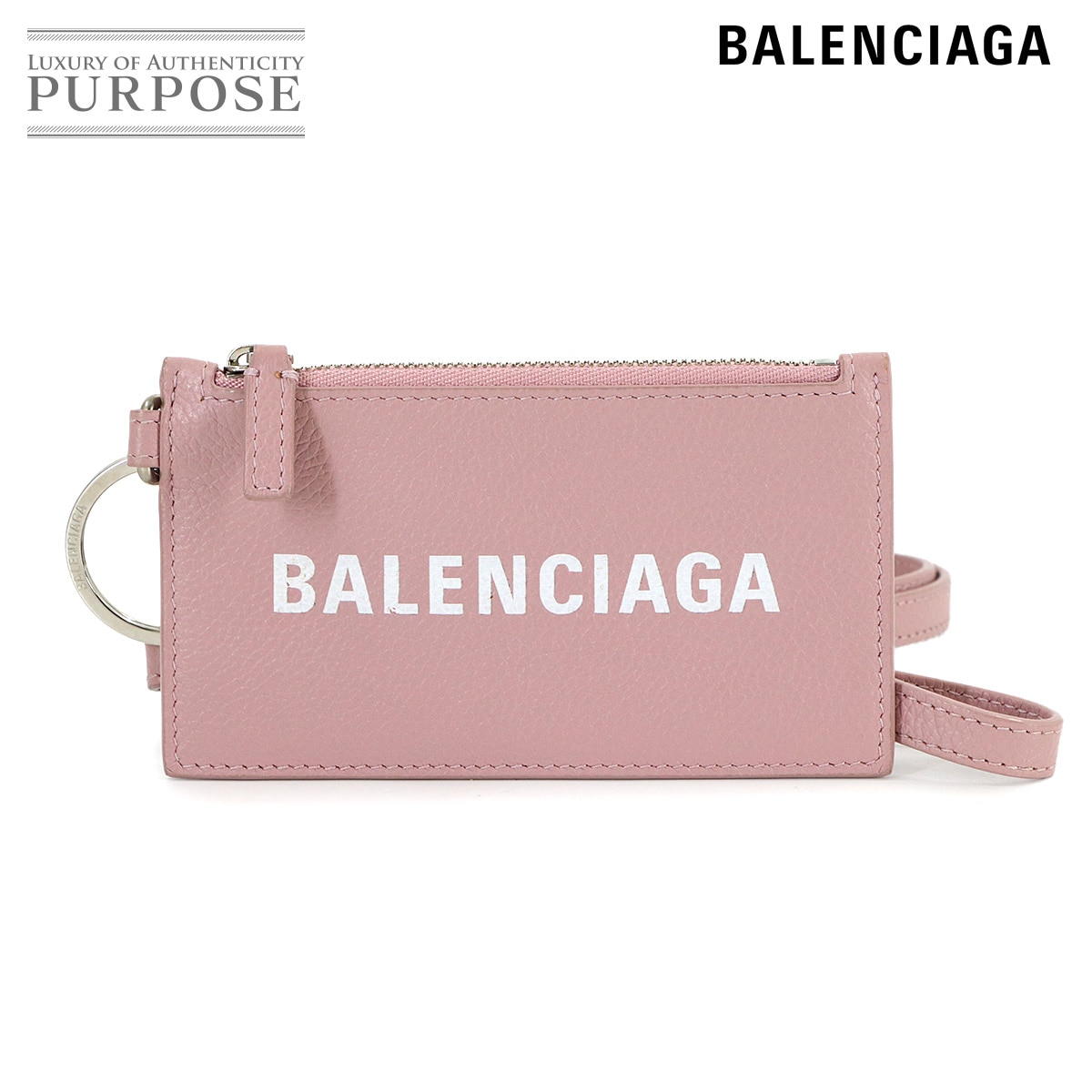 BALENCIAGA キーリング カードケース 小銭入れ レザー ピンク 594548 シルバー 金具 Key ring Card Case バレンシアガ 90318050