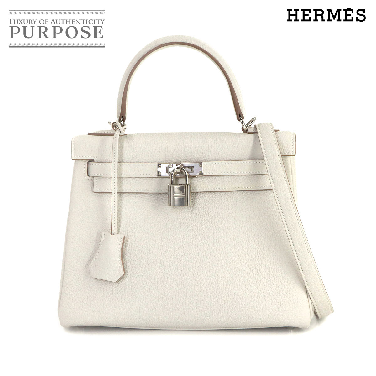 HERMES ケリー 25 トゴ マッシュルーム 2way ハンド ショルダー バッグ 内縫い W刻印 シルバー 金具 Kelly エルメス 90320193
