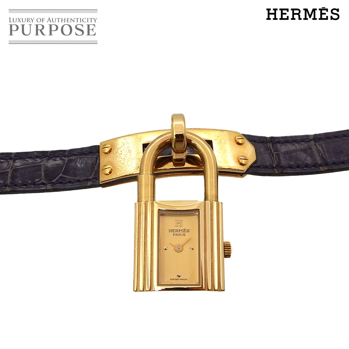 HERMES ケリーウォッチ レディース 腕時計 ゴールド ブルー クォーツ ウォッチ カデナ Kelly Watch エルメス 90318683