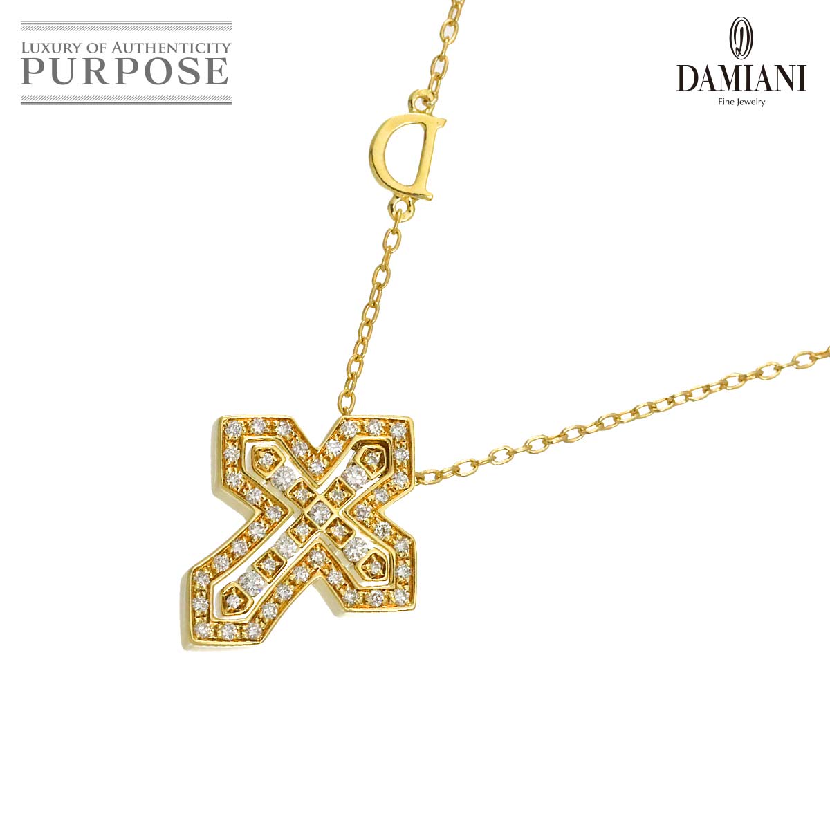 DAMIANI ベルエポック クラウン S ダイヤ ネックレス 57cm K18 YG イエローゴールド 750 クロス Necklace【証明書付き】 ダミアーニ 90315528