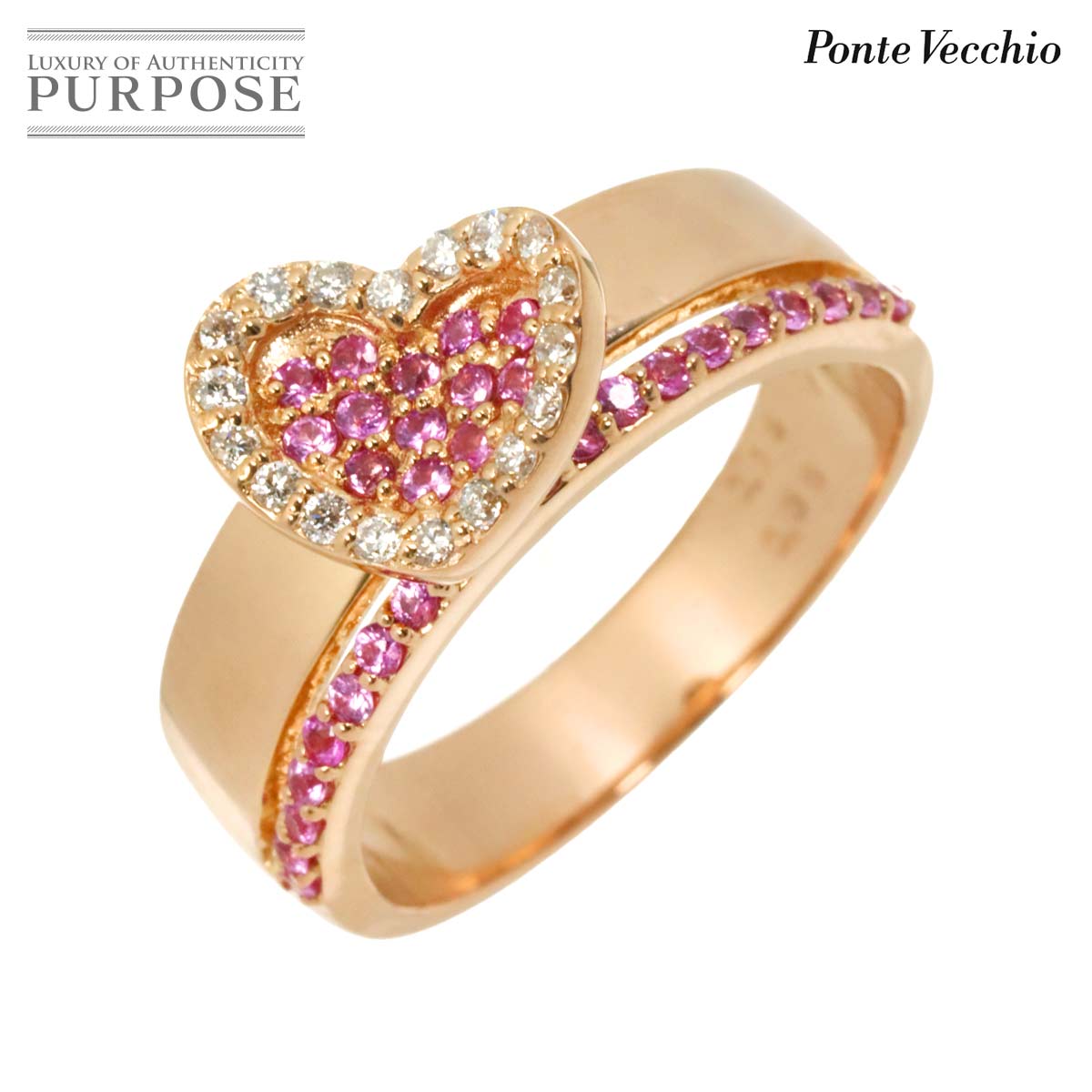 Ponte Vecchio 12号 リング サファイヤ 0.36ct ダイヤ 0.15ct K18 PG ピンクゴールド 750 指輪 ハート Ring ポンテヴェキオ 90316332